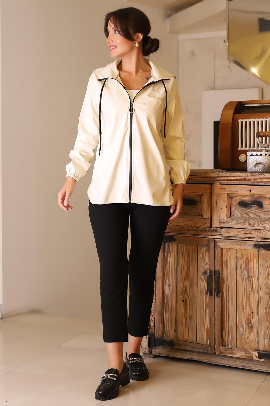 PINAR GİYİM165-2K5 PNR WOMEN CEKETKREM