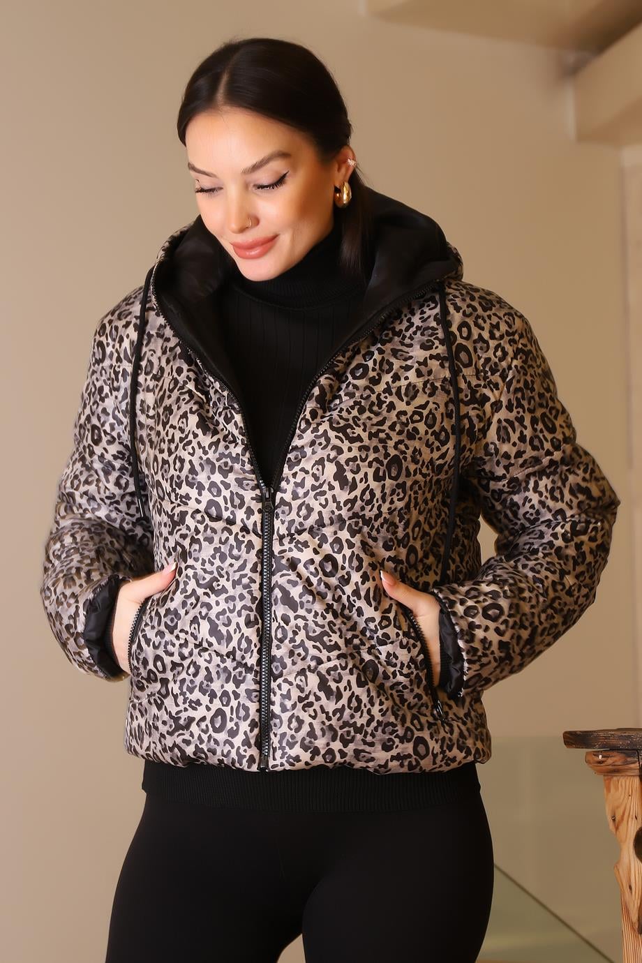 PINAR GİYİM180-2K5 PNR WOMEN KABANBEJ LEOPAR