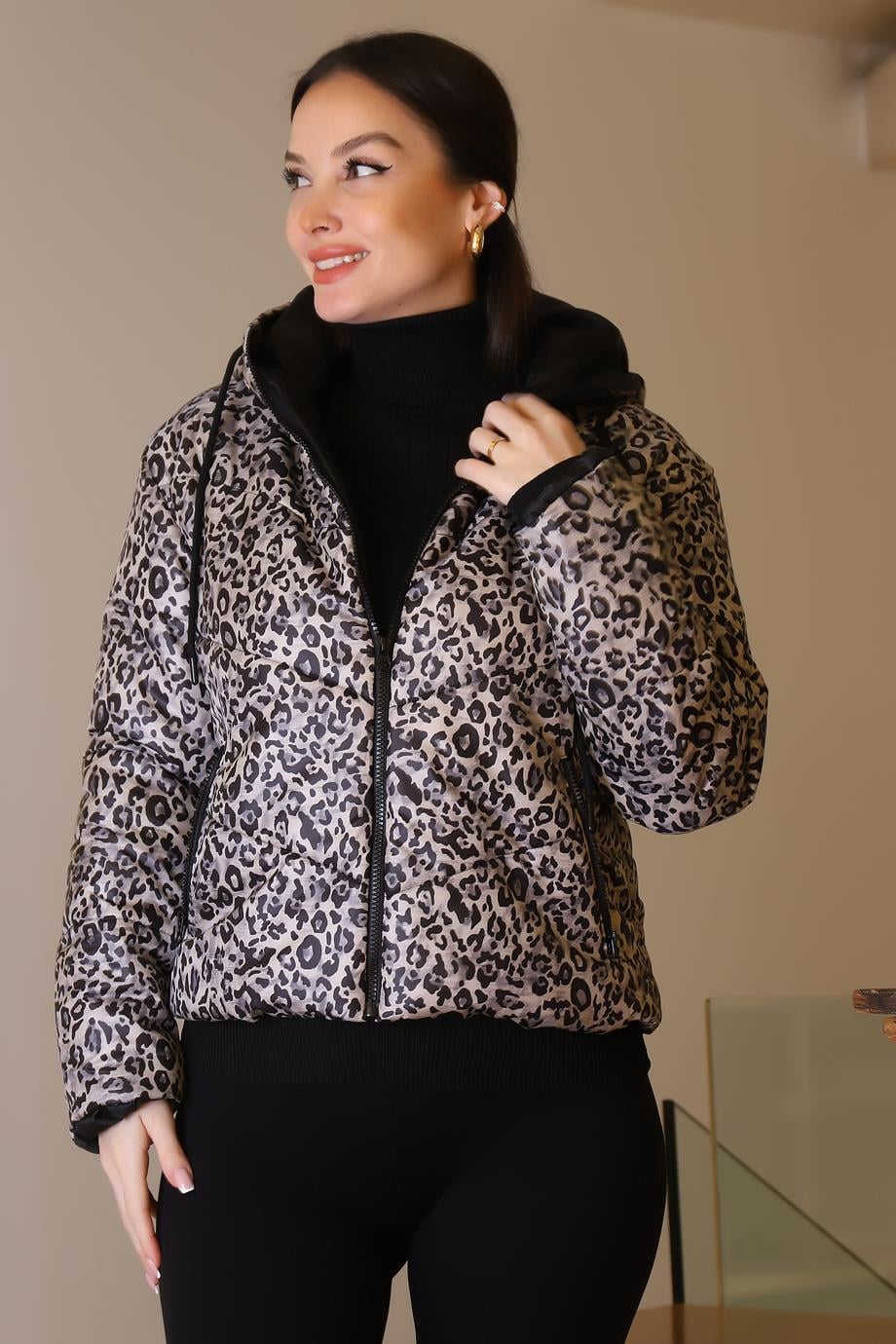 PINAR GİYİM180-2K5 PNR WOMEN KABANBEJ LEOPAR