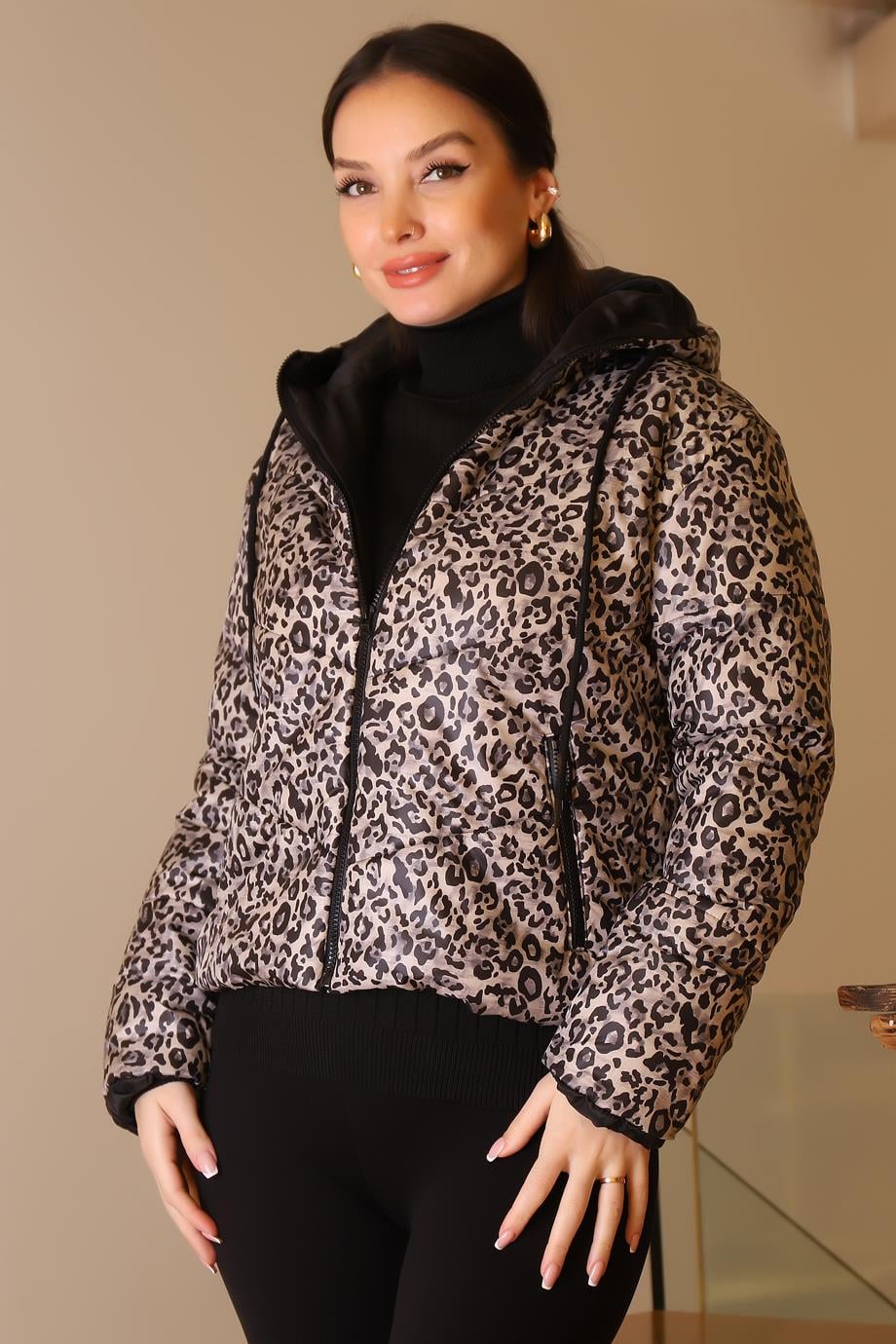 PINAR GİYİM180-2K5 PNR WOMEN KABANBEJ LEOPAR
