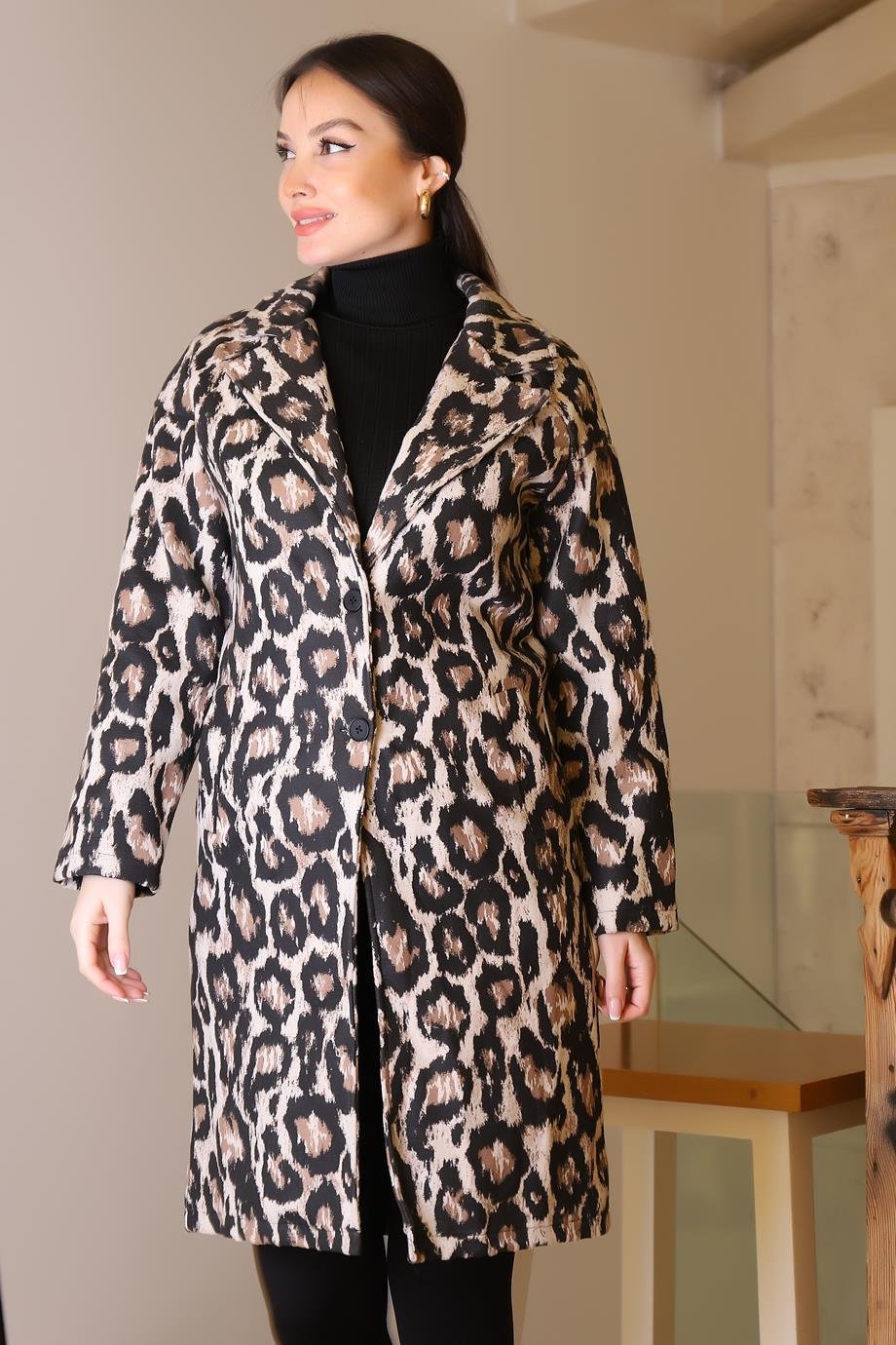 PINAR GİYİM181-2K5 PNR WOMEN KABANKAHVE LEOPAR