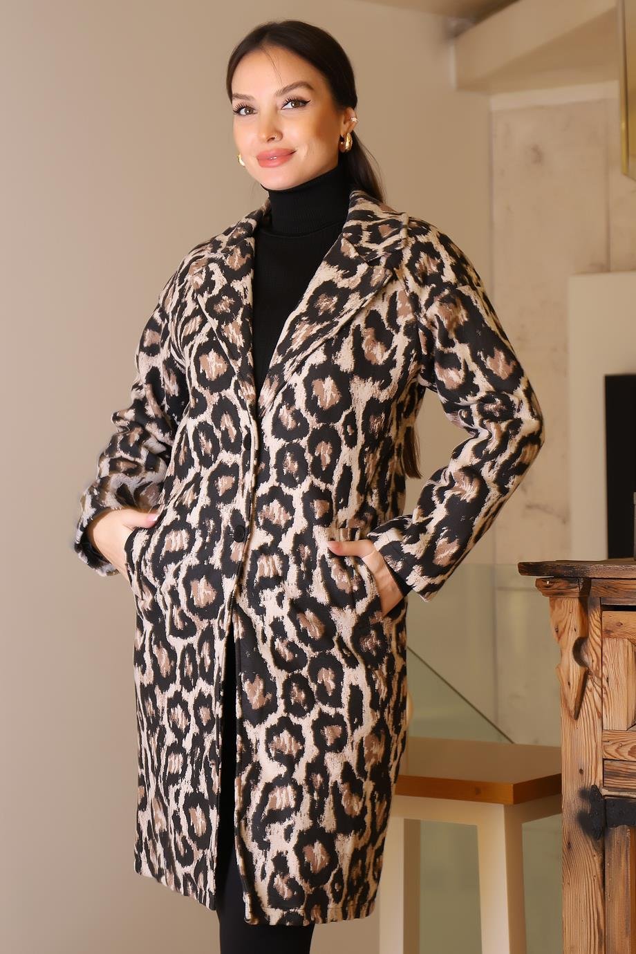 PINAR GİYİM181-2K5 PNR WOMEN KABANKAHVE LEOPAR