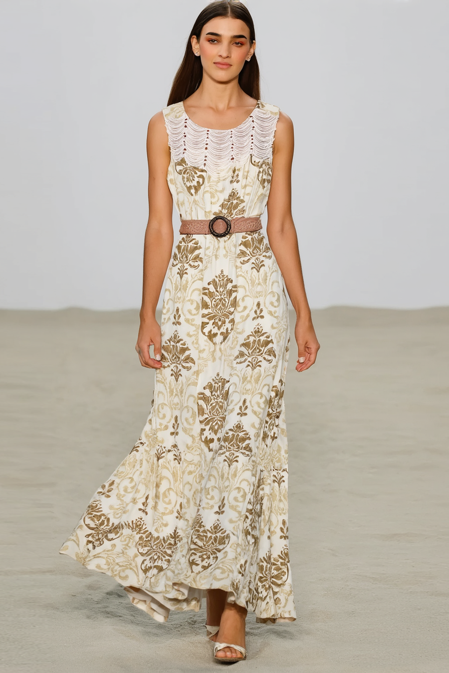 ROBİN-GEZİCİKOLSUZ KEMERLİ VİZON KADIN ELBİSE  M38628-2Y5