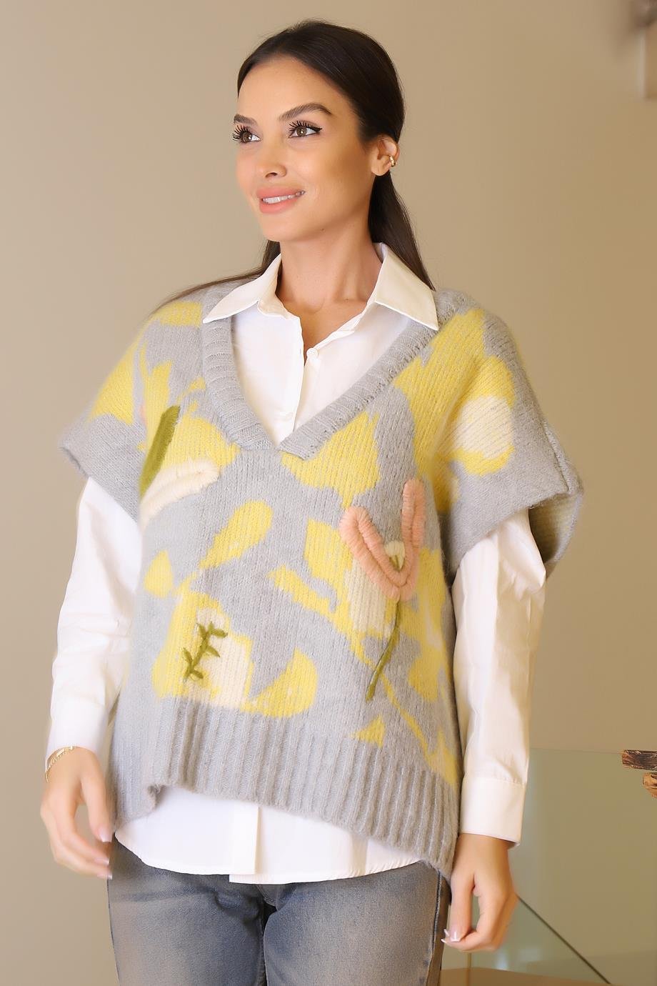 ROBİN-GEZİCİT93733-2K6 ROBİN GÖMLEK SÜVETER-GRİ SARI