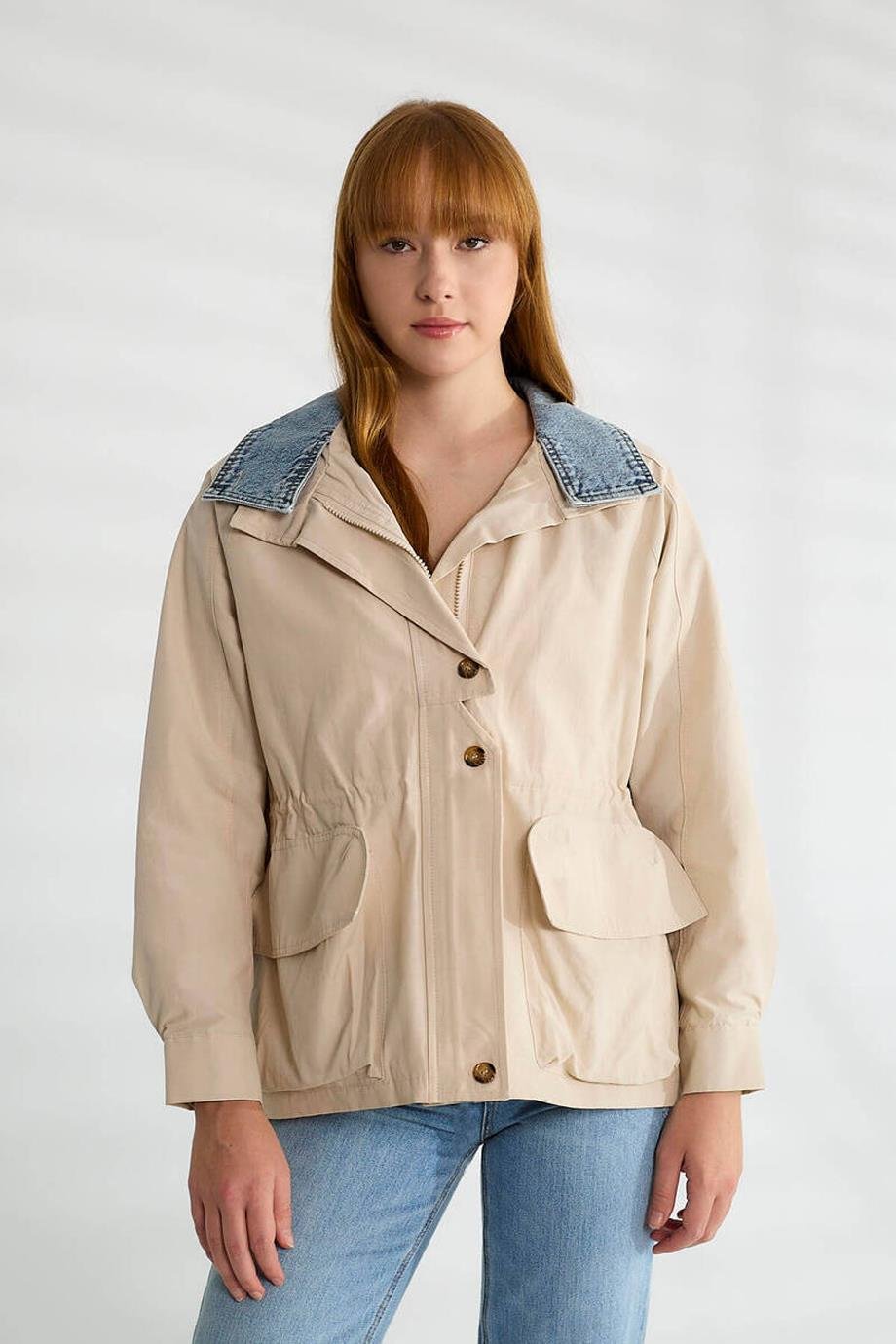 ROBİN-GEZİCİUZUN KOLLU KOT DETAYLI TAŞ KADIN TRENÇKOT  D87083-2Y5