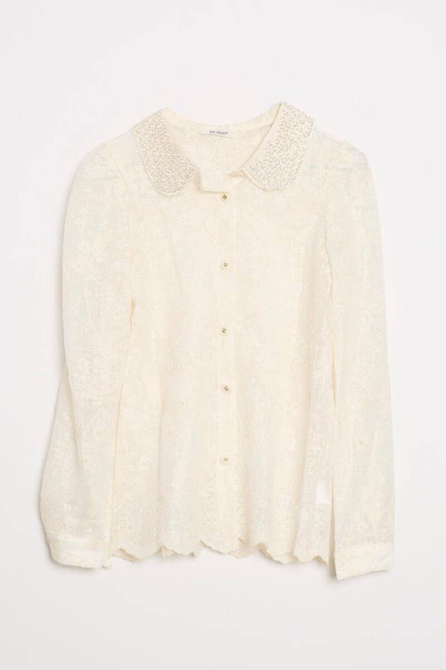 ROBİN-GEZİCİYAKASI BONCUK İŞLEMELİ NATURAL KADIN GÖMLEK   M38167-2Y5