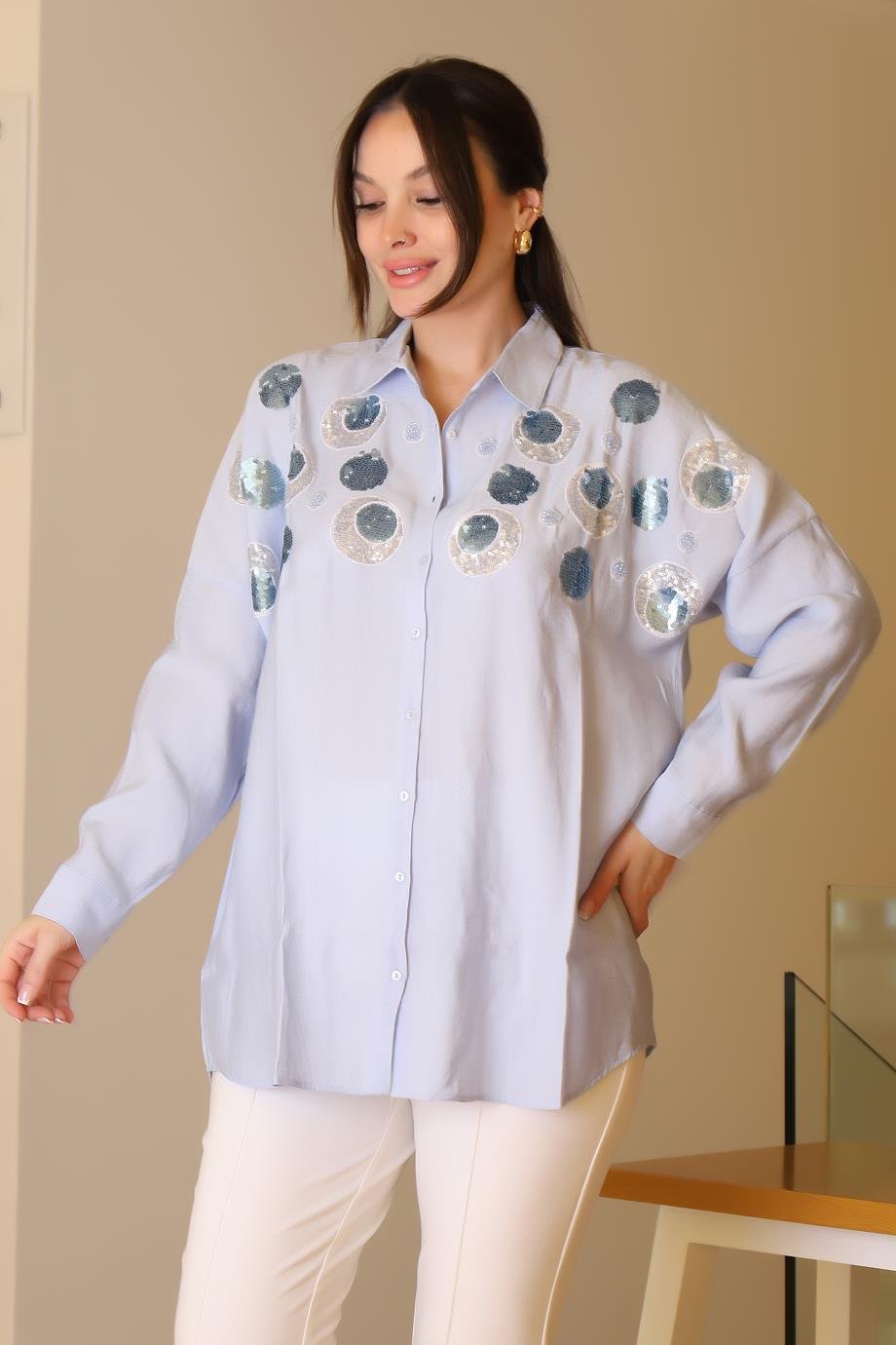 SALOON3437-2Y5 SALOON GÖMLEKMAVİ