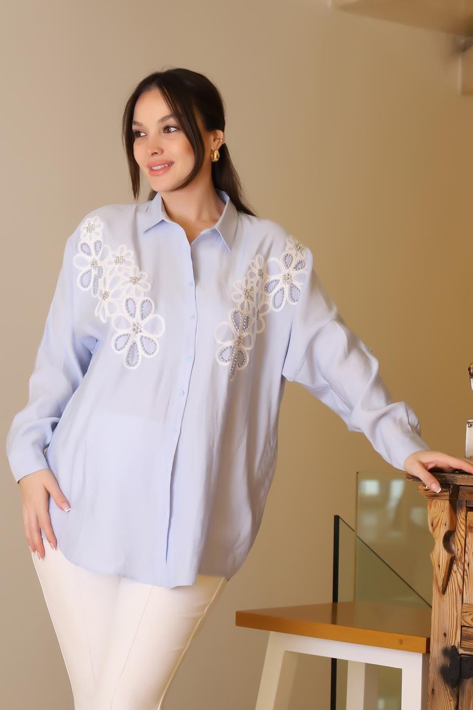 SALOON4454-2Y5 SALOON GÖMLEKMAVİ