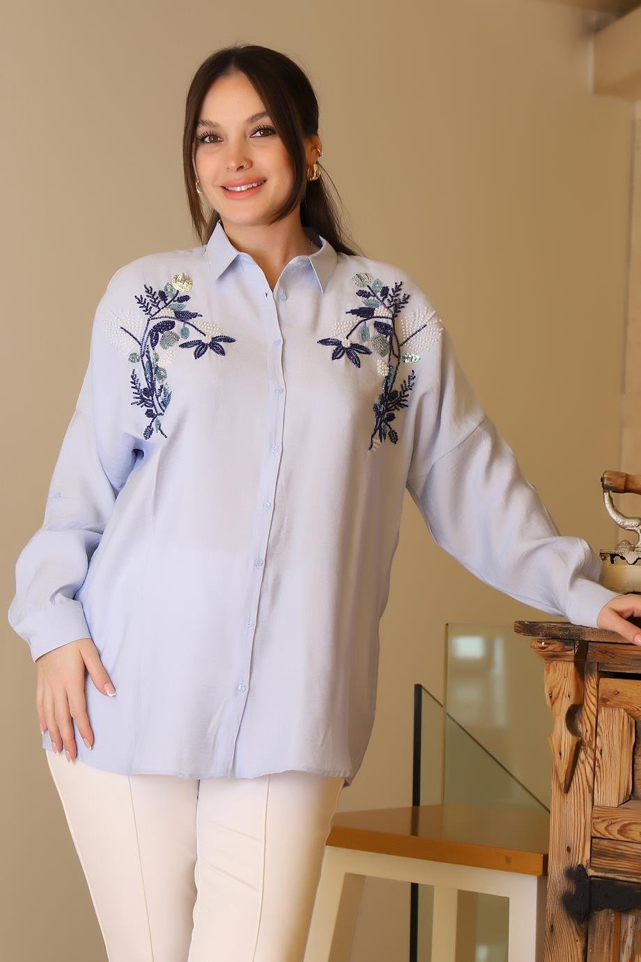 SALOON4488-2Y5 SALOON GÖMLEKMAVİ