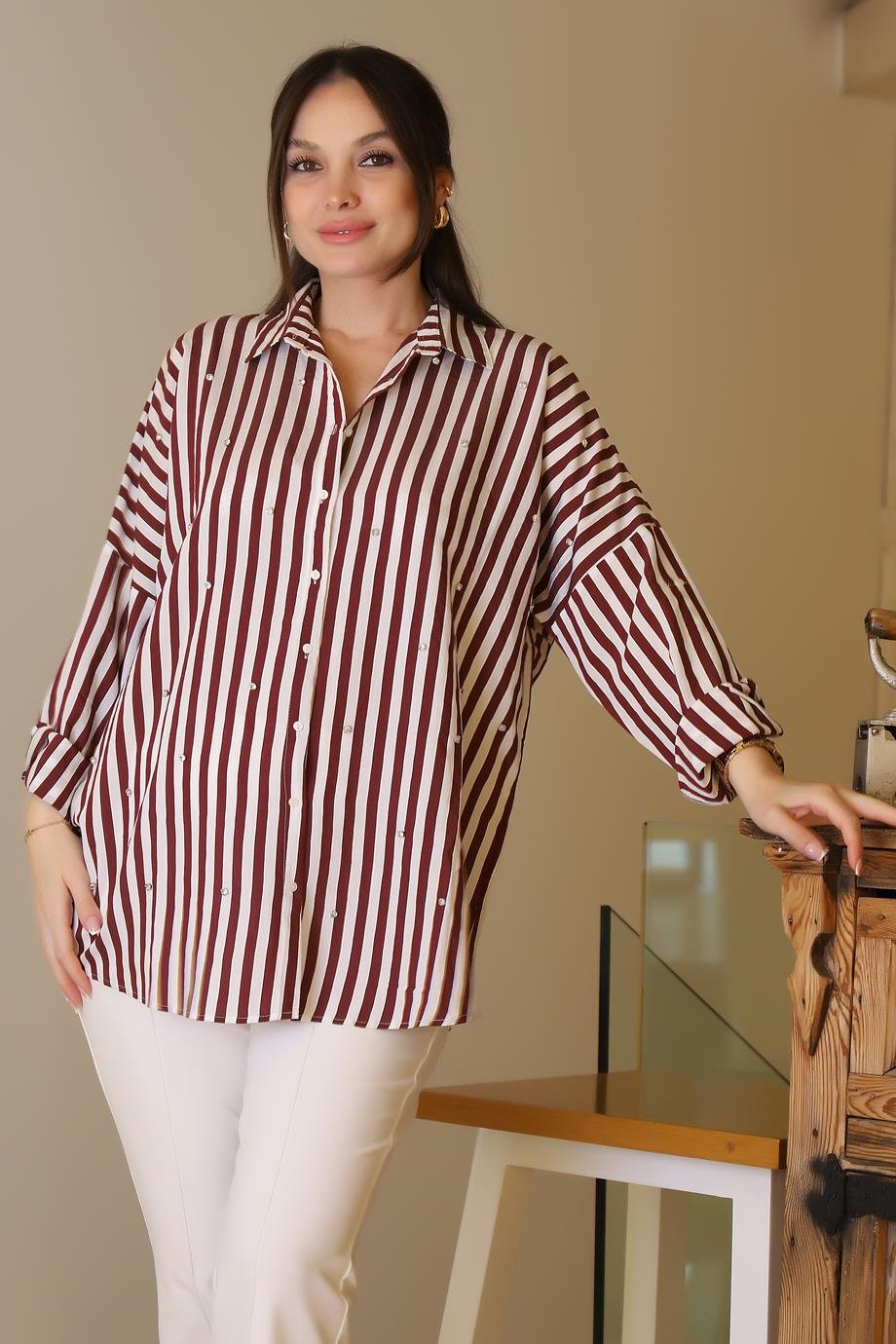 SALOON4735-2Y5 SALOON GÖMLEKBORDO EKRU