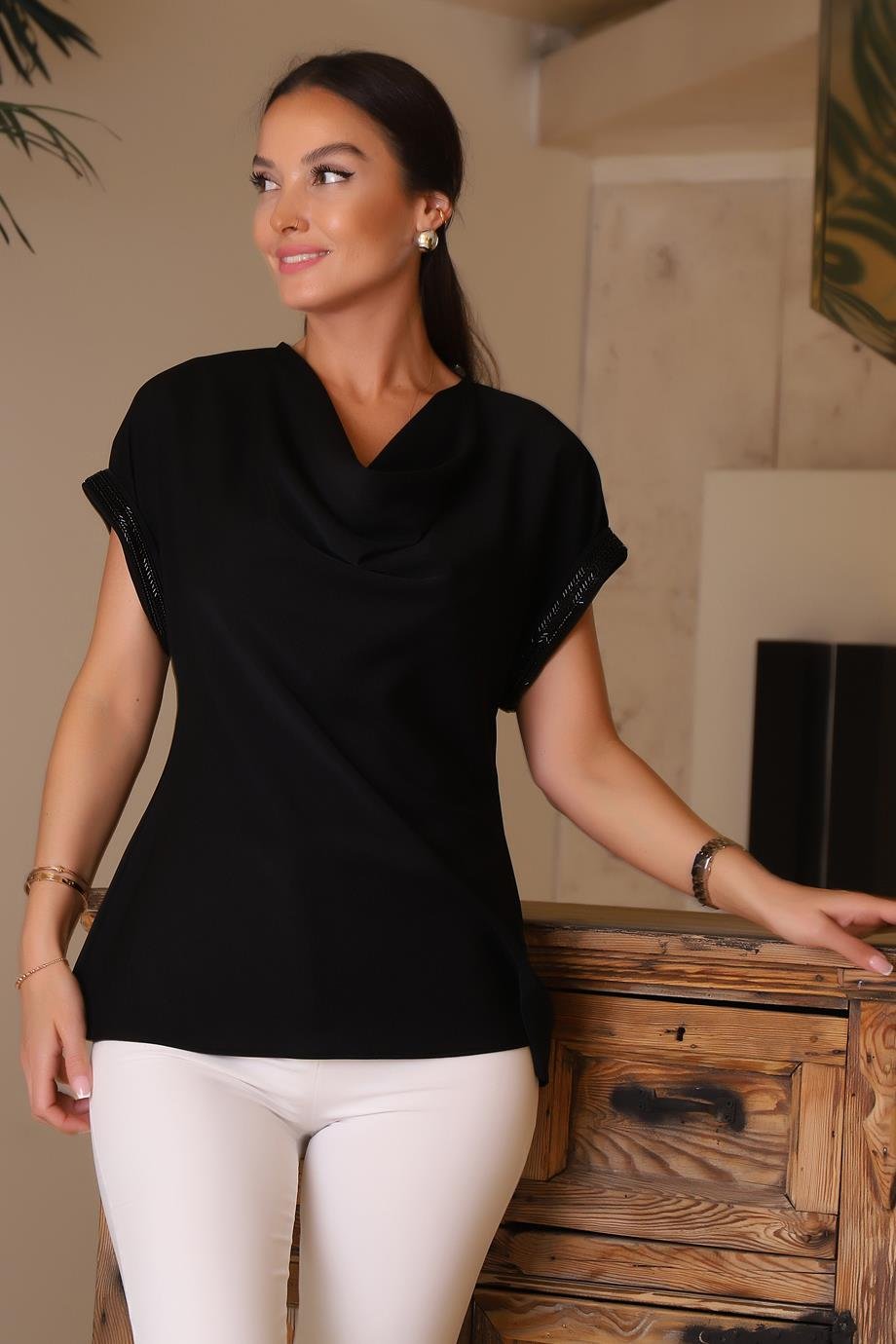 SATEEN1001-2Y4 SATEN BLUZSİYAH