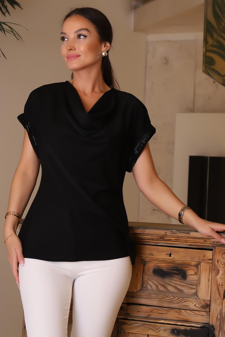 SATEEN1001-2Y4 SATEN BLUZSİYAH