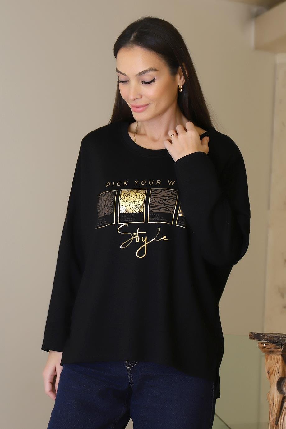 VELA25559-2K6 VELA BLUZ-SİYAH