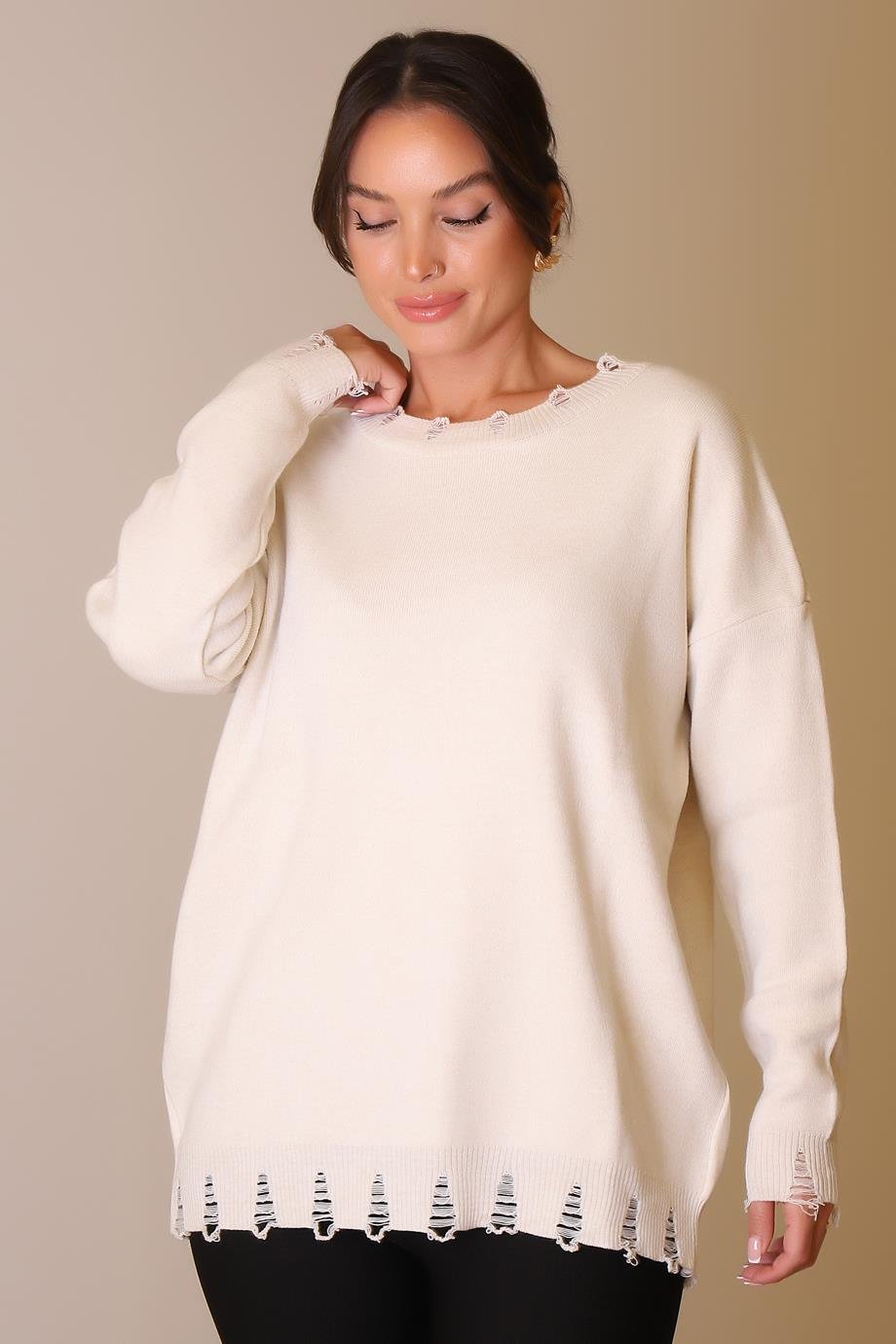 ZENTONİBİSİKLET YAKA UZUN KOLLU TAŞ  KADIN KAZAK 6167-2K5