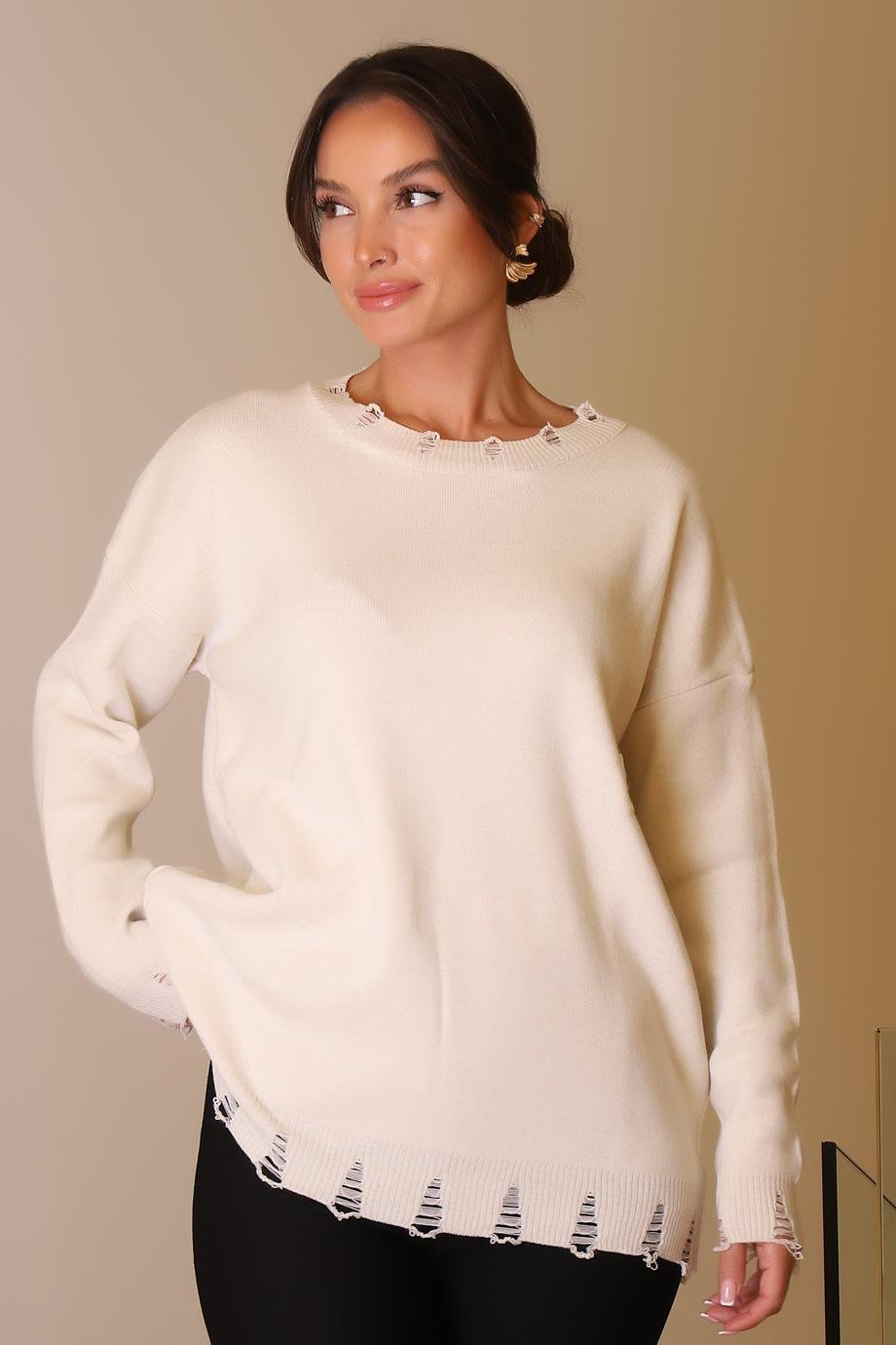 ZENTONİBİSİKLET YAKA UZUN KOLLU TAŞ  KADIN KAZAK 6167-2K5