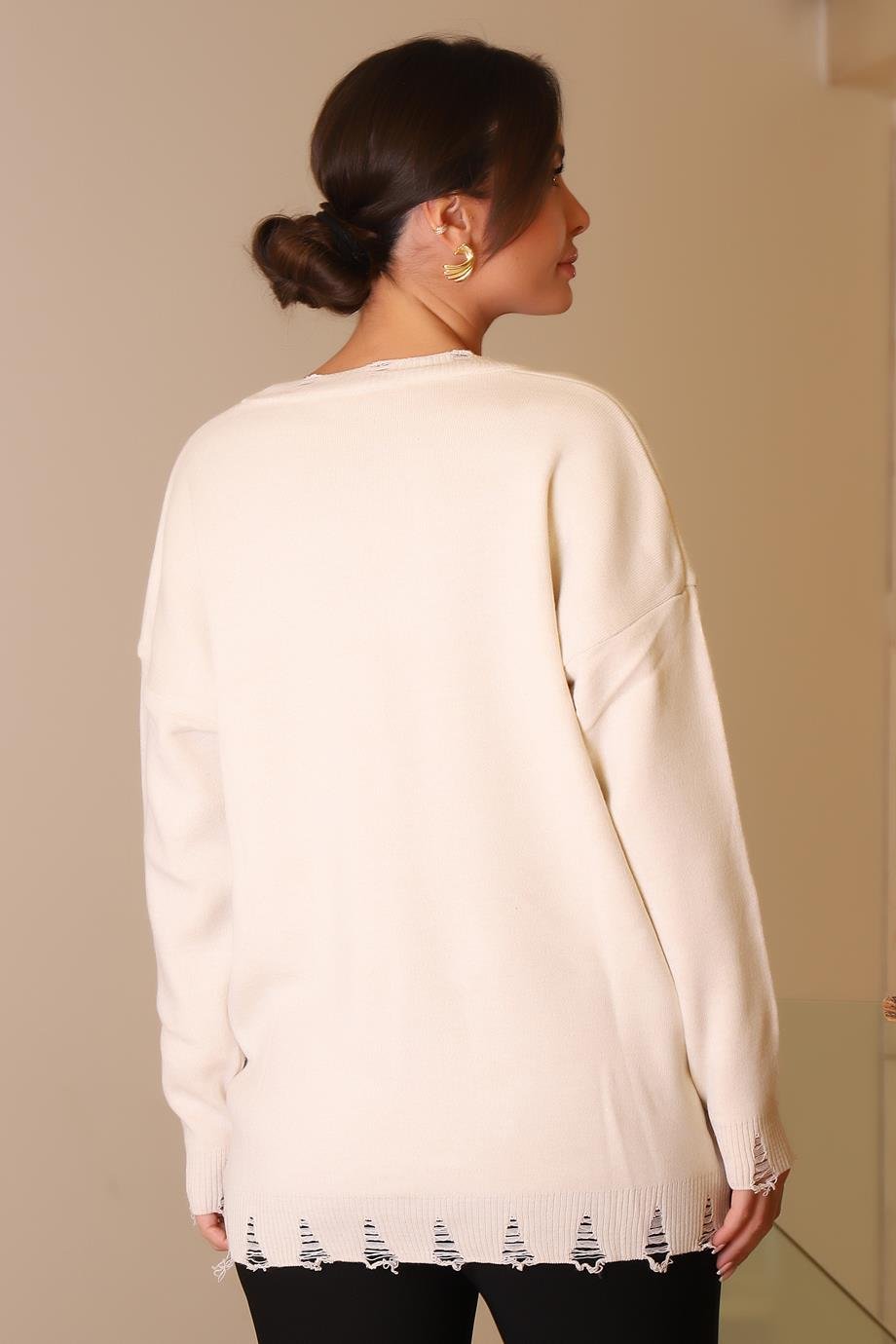 ZENTONİBİSİKLET YAKA UZUN KOLLU TAŞ  KADIN KAZAK 6167-2K5