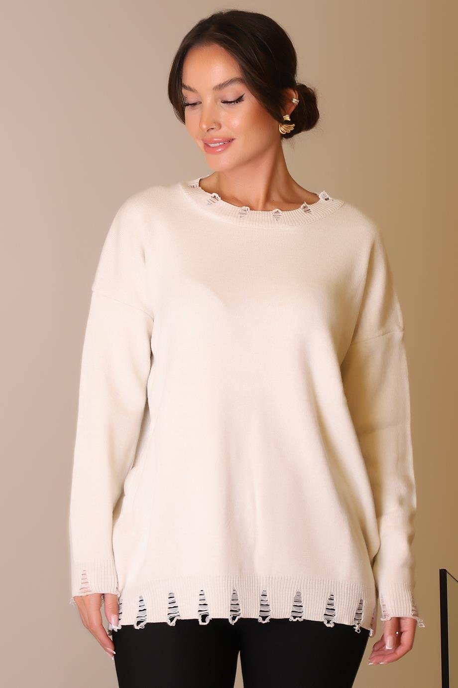 ZENTONİBİSİKLET YAKA UZUN KOLLU TAŞ  KADIN KAZAK 6167-2K5