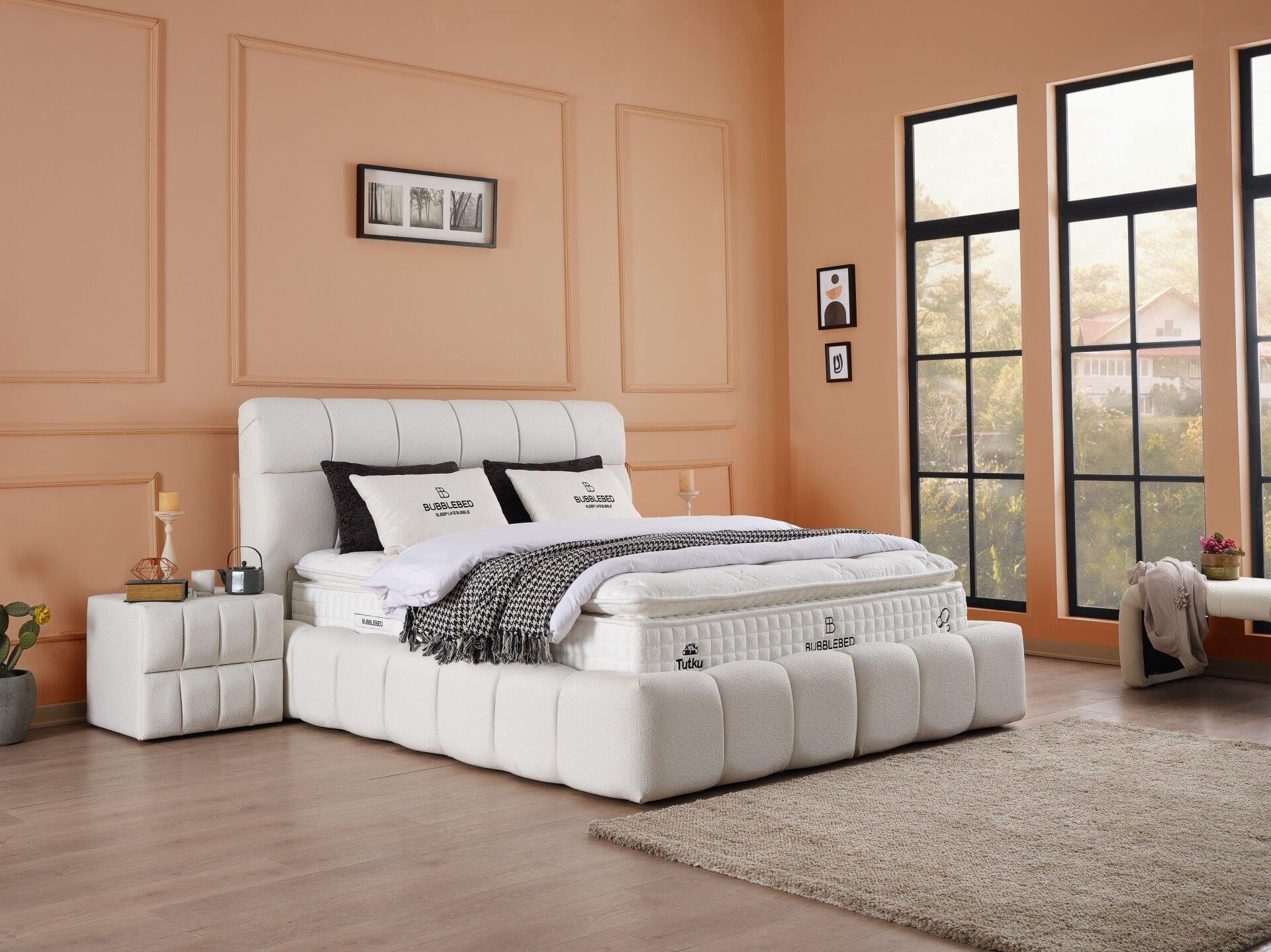 BUBBLEBED CloudDream Comfort Yatak Baza Başlık Seti – Bulut Yumuşaklığında Yatak, Sandıklı Hidrolik Baza, Dolgulu Başlık