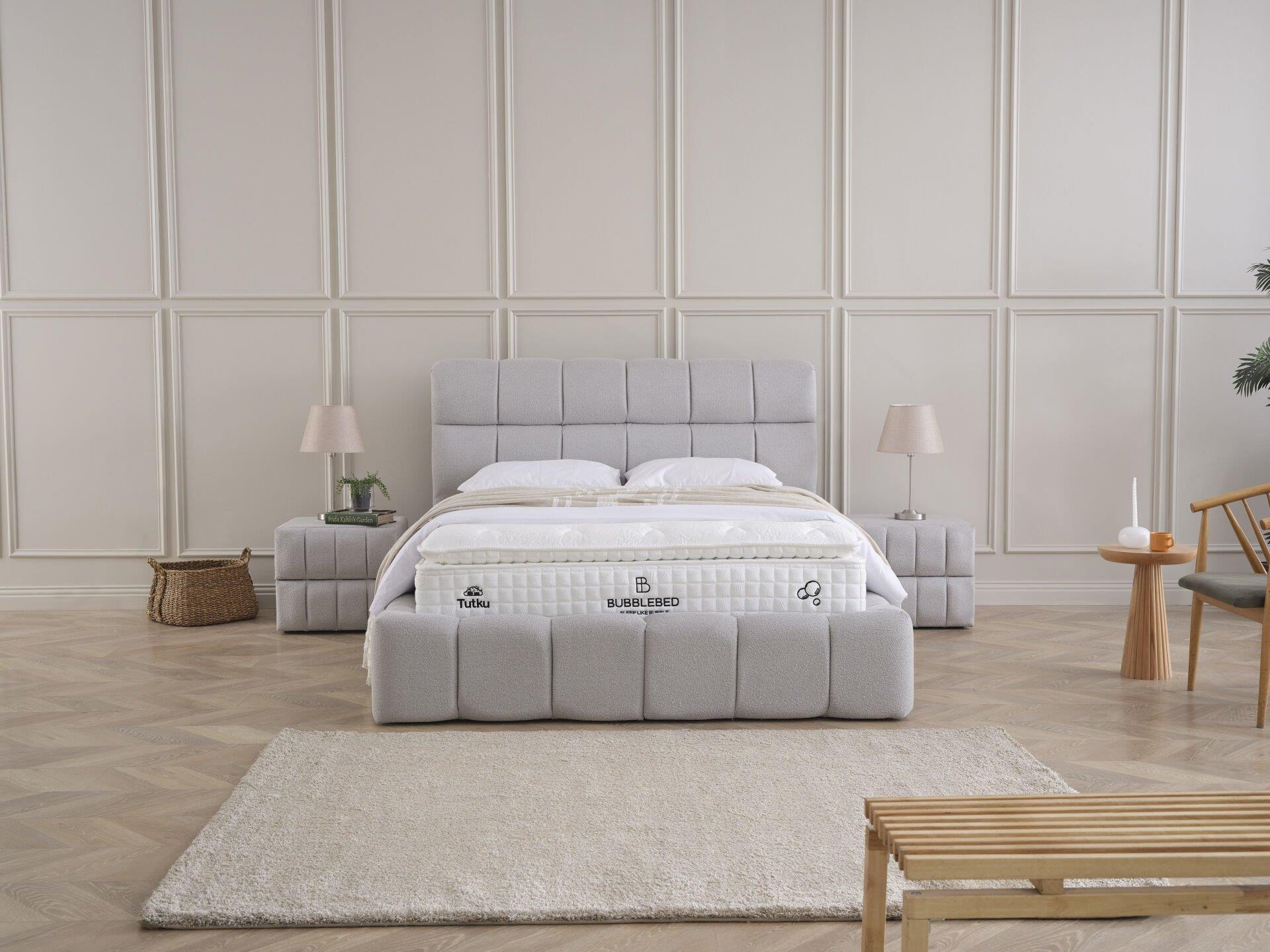 BUBBLEBED CloudDream Comfort Yatak Baza Başlık Seti – Bulut Yumuşaklığında Yatak, Sandıklı Hidrolik Baza, Dolgulu Başlık