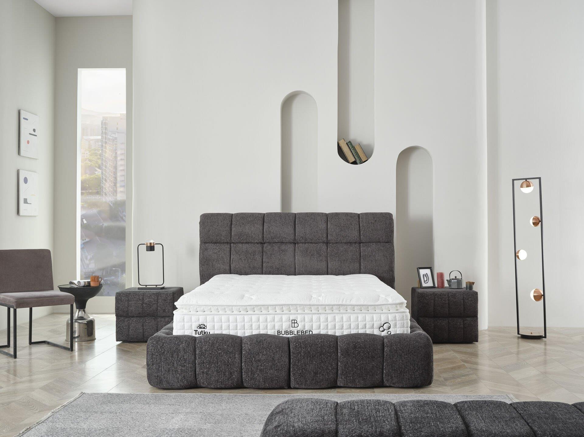 BUBBLEBED CloudDream Comfort Yatak Baza Başlık Seti – Bulut Yumuşaklığında Yatak, Sandıklı Hidrolik Baza, Dolgulu Başlık