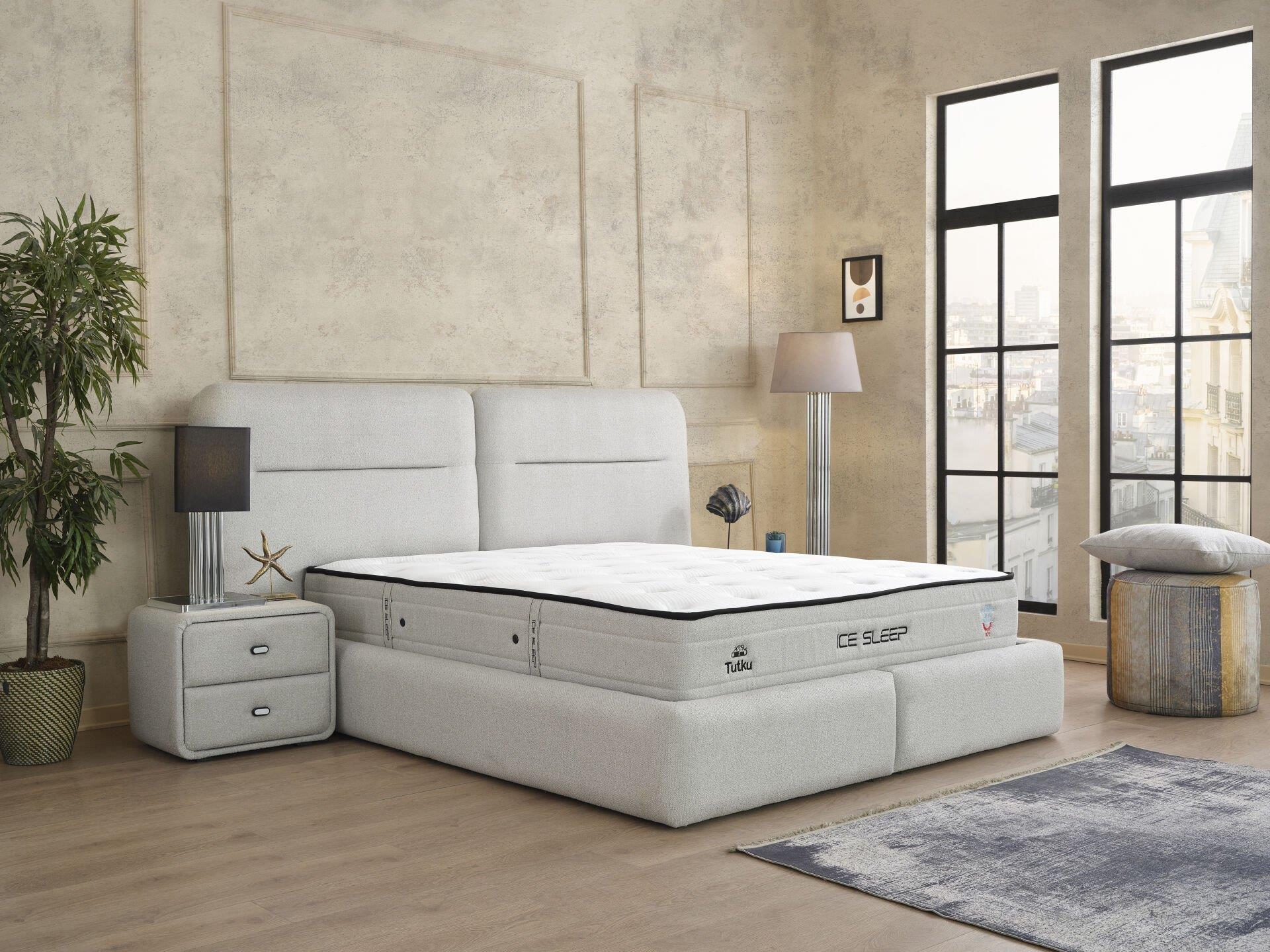 ICE SLEEP Kuzey Konforu Yatak Baza Başlık Seti – Terletmeyen Yatak, Hidrolik Sandıklı Baza, Modern Başlık