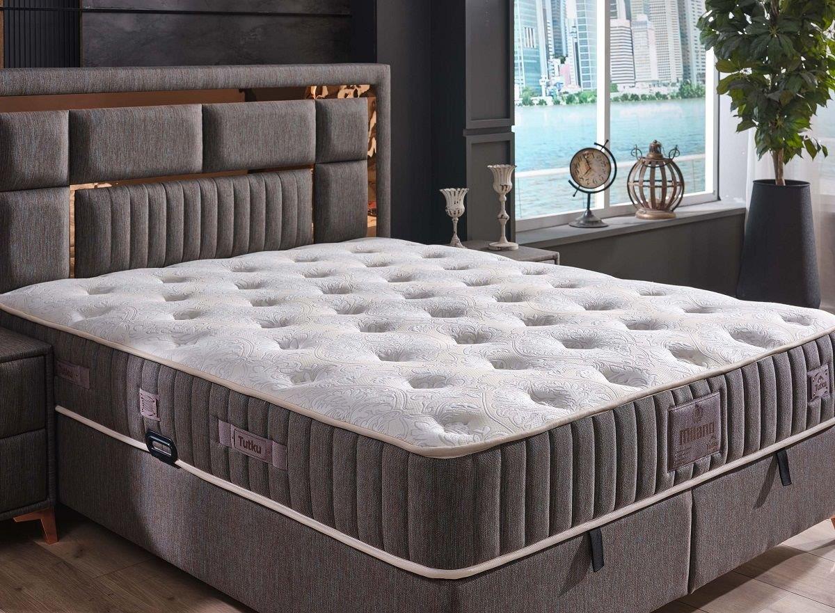 Milano Çift Jakarlı Kumaş Orthopedic Bölgesel Torba Yay Sistemli Yatak+Baza+Baza Başlığı