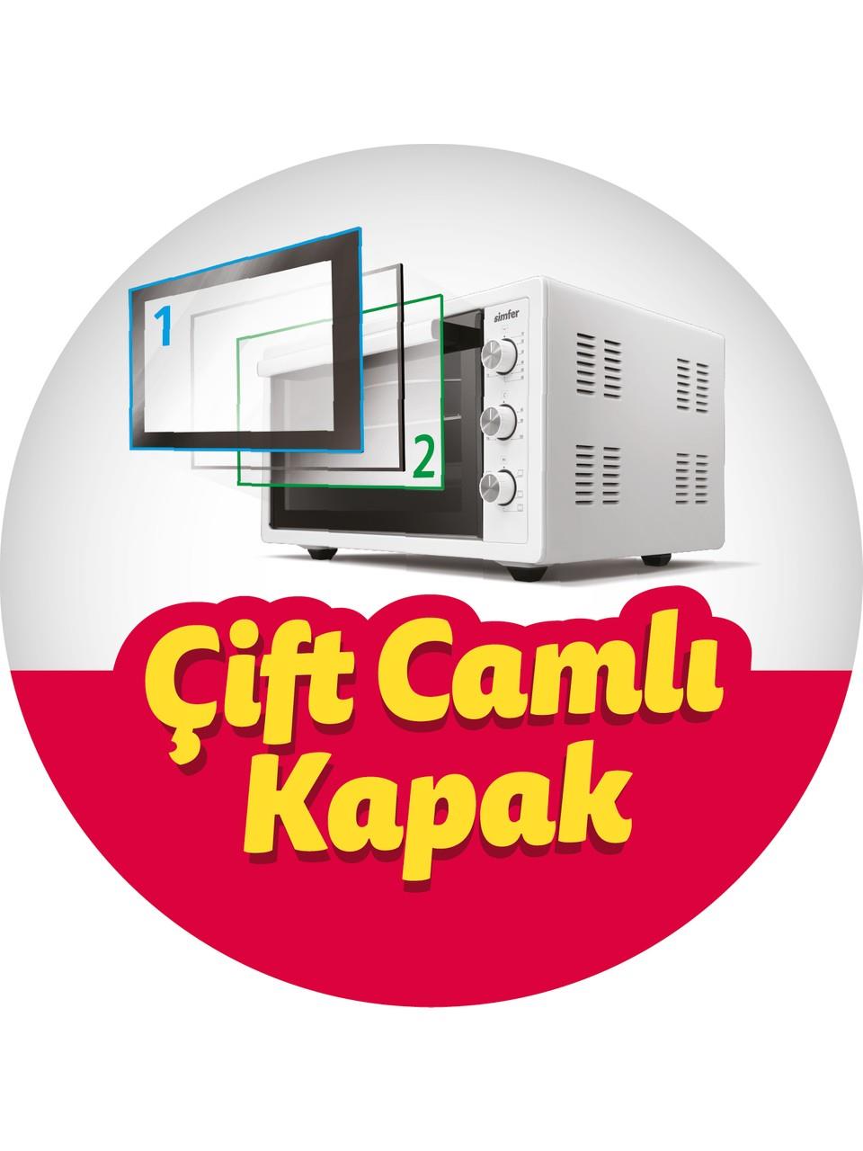 Simfer 7003 Yoğurt Yapma Fonksiyonlu Çift Camlı Kapak Turbo İnox Gri 70 Lt Midi Fırın