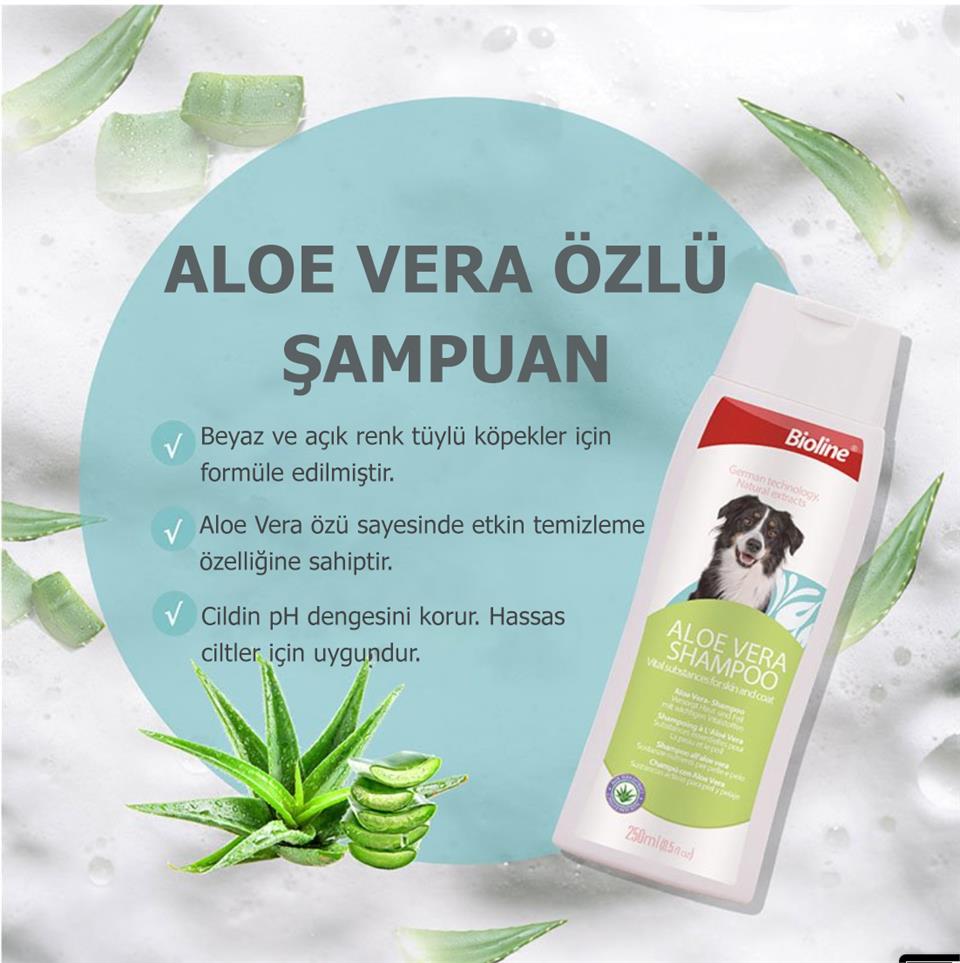 Bioline Aloe Vera Özlü Etkin Temizlik Sağlayan Köpek Şampuanı 250 Ml    