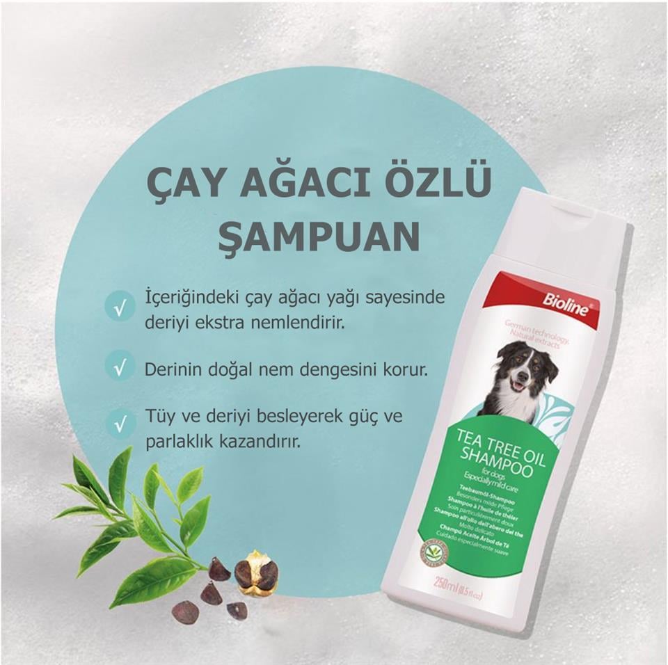 Bioline Tea Tree Oil Çay Ağacı Özlü Ekstra Nemlendirme Sağlayan Köpek Şampuanı 250Ml