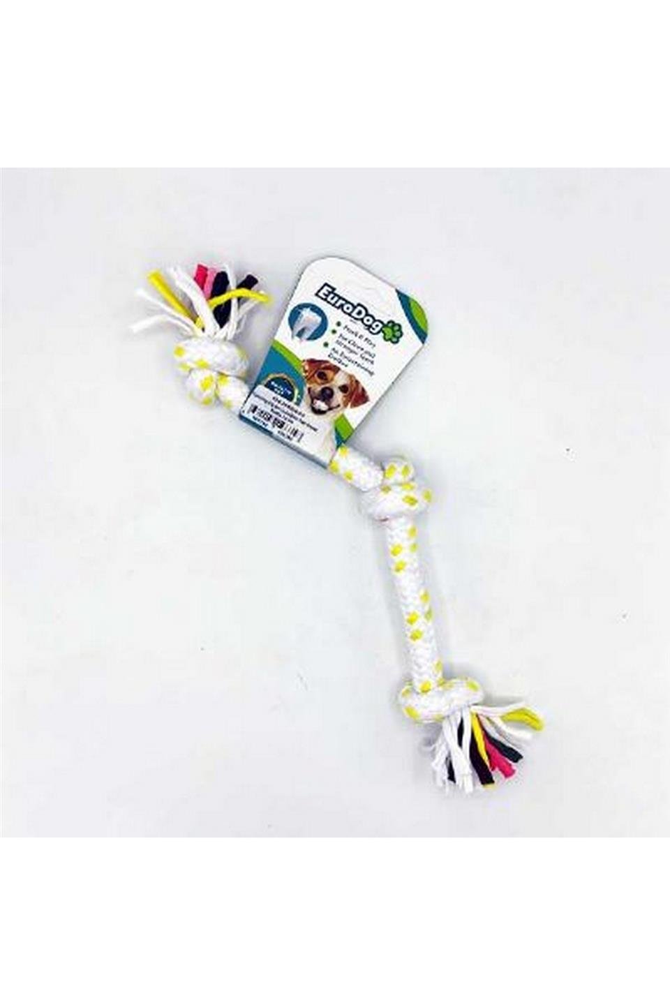 EuroDog Diş İpi Üç Düğüm Sarı Beyaz Nokta 15 cm