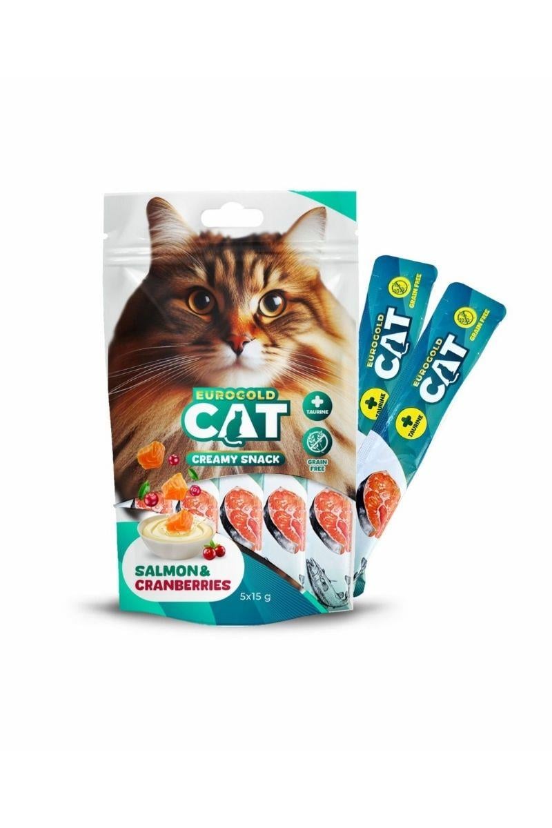 EuroGold Cat Creamy Somon - Kızılcık Sıvı Kedi Ödül Maması  5x15Gr