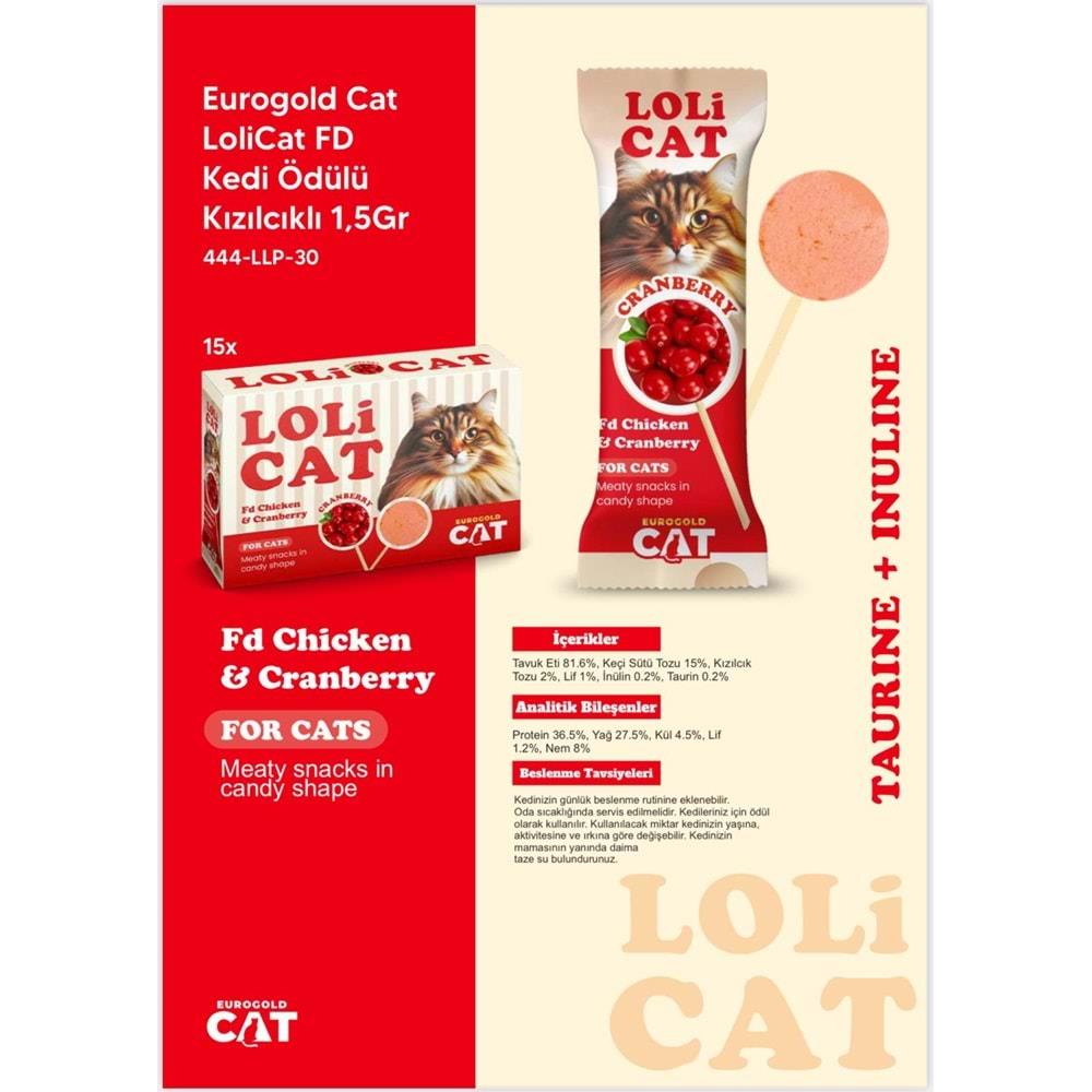EuroGold LoliCat Tavuk ve Kızılcıklı Kedi Ödül Maması 1,5gr (15'li)