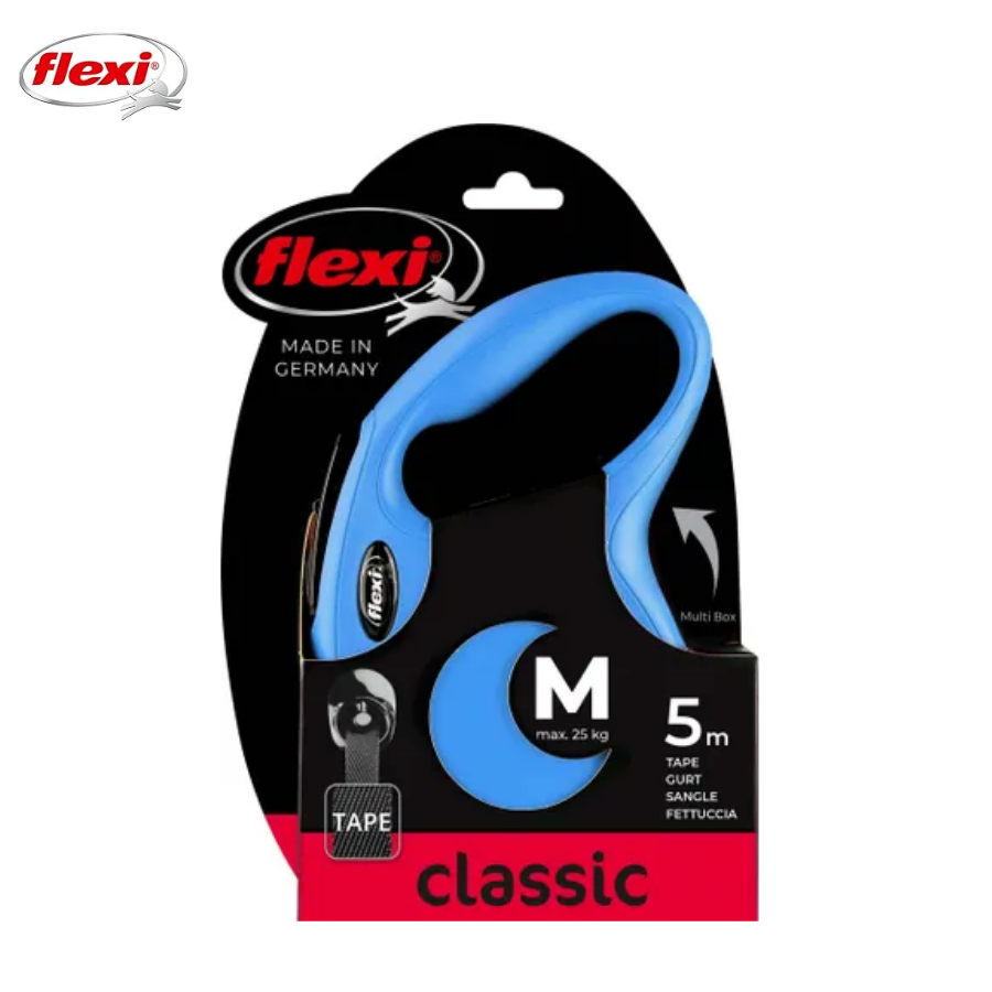 Flexi New Classic Otomatik Şeritli Köpek Gezdirme Kayışı 5Mt (M) Mavi