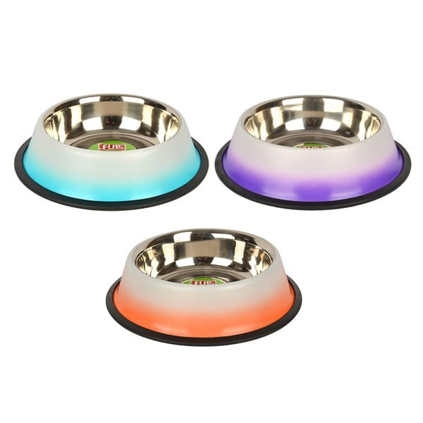 Flip Çift Renkli Çelik Köpek Mama ve Su Kabı (Turuncu) 960ml