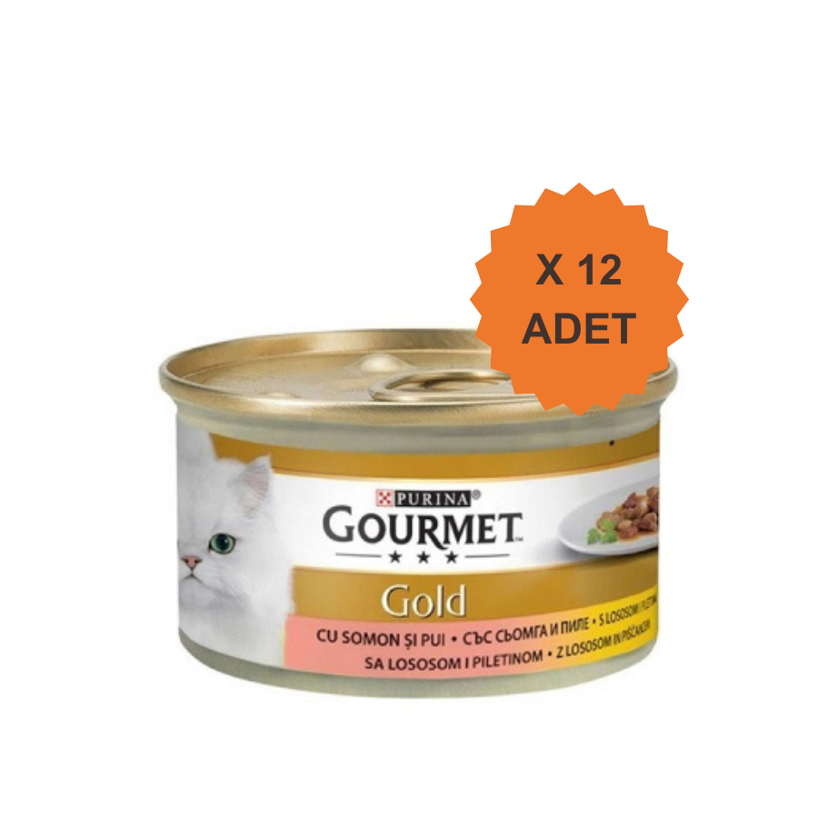 Gourmet Gold Sos İçerisinde Parça Etli Somonlu ve Tavuklu Yetişkin Kedi Konservesi 85Gr X 12 Adet