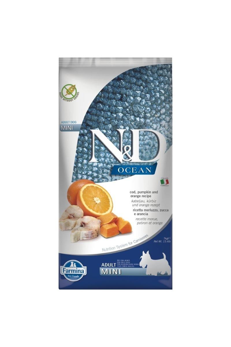 N&D Ocean Tahılsız Morina Balıklı, Bal Kabaklı ve Portakallı Küçük Irk Tahılsız Yetişkin Köpek Maması 7 Kg