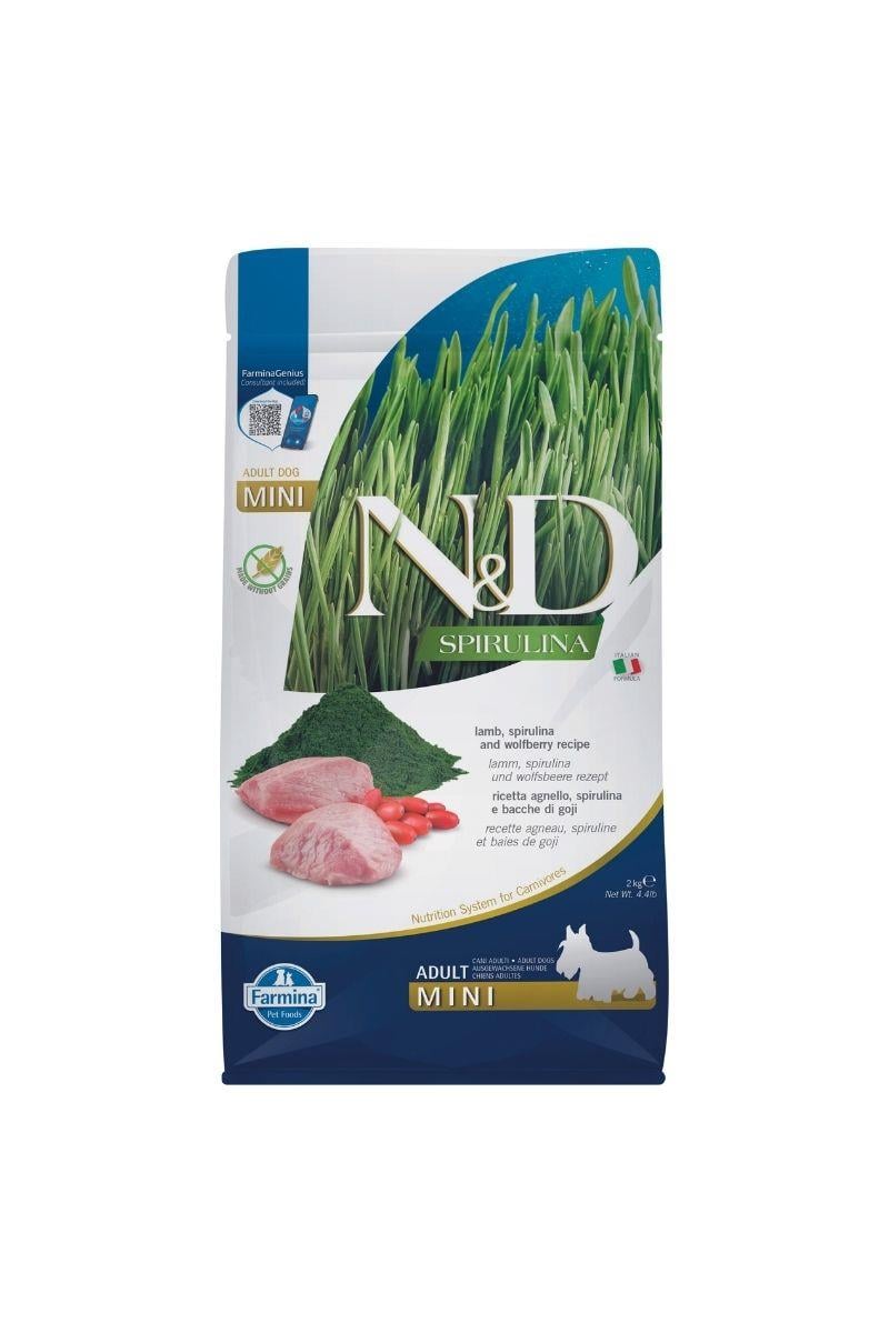N&D Spirulina Kuzulu Küçük Irk Tahılsız Yetişkin Köpek Maması 2 Kg