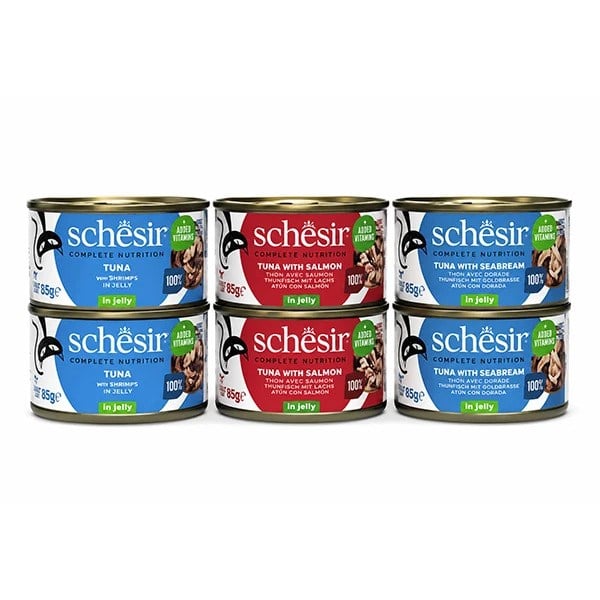 Schesir Jelly Karışık Jöle İçinde Yetişkin Kedi Konservesi (3 Çeşit) 85Gr X 6 Adet