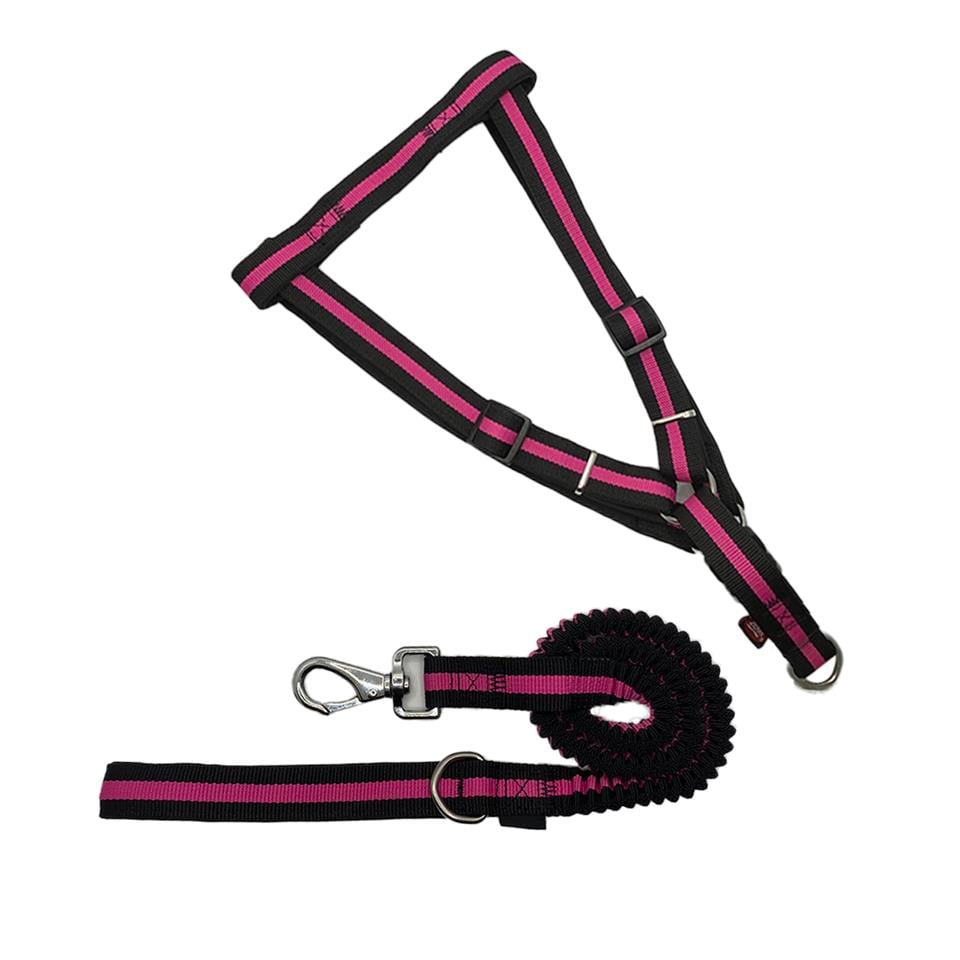 Zichen Elastik Dokuma Köpek Göğüs Tasma Seti Pembe Xlarge