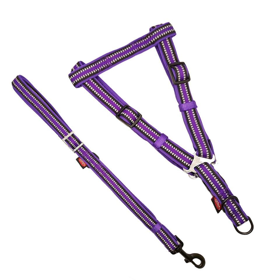 Zichen Reflektörlü Dalgıç Kumaşlı Köpek Göğüs Tasma Seti Neon Mor Large