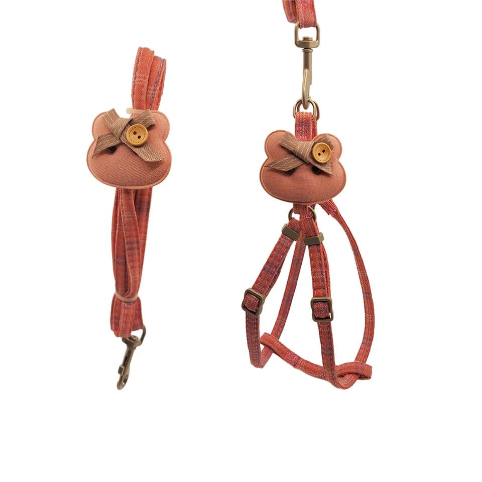 Zichen Sevimli Ayı Figürlü Köpek Göğüs Tasma Seti Pembe Small