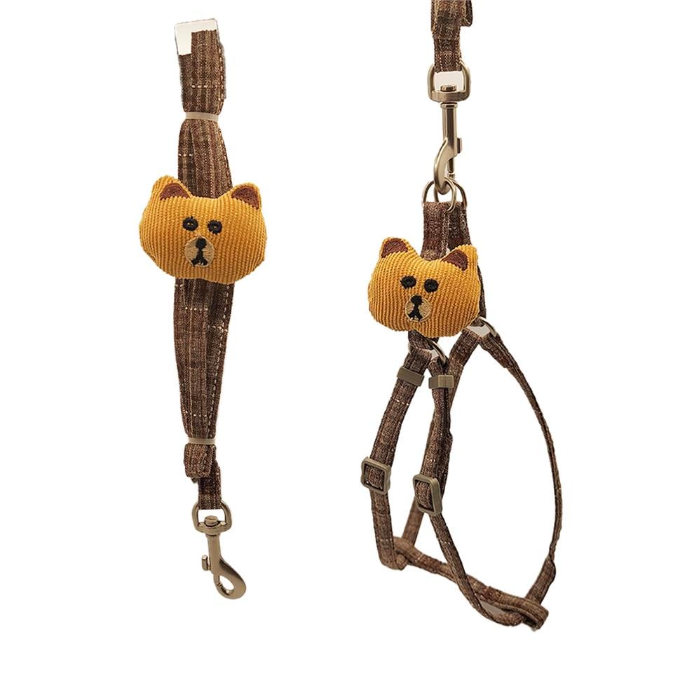 Zichen Sevimli Figür Köpek Göğüs Tasma Seti Kahve Small