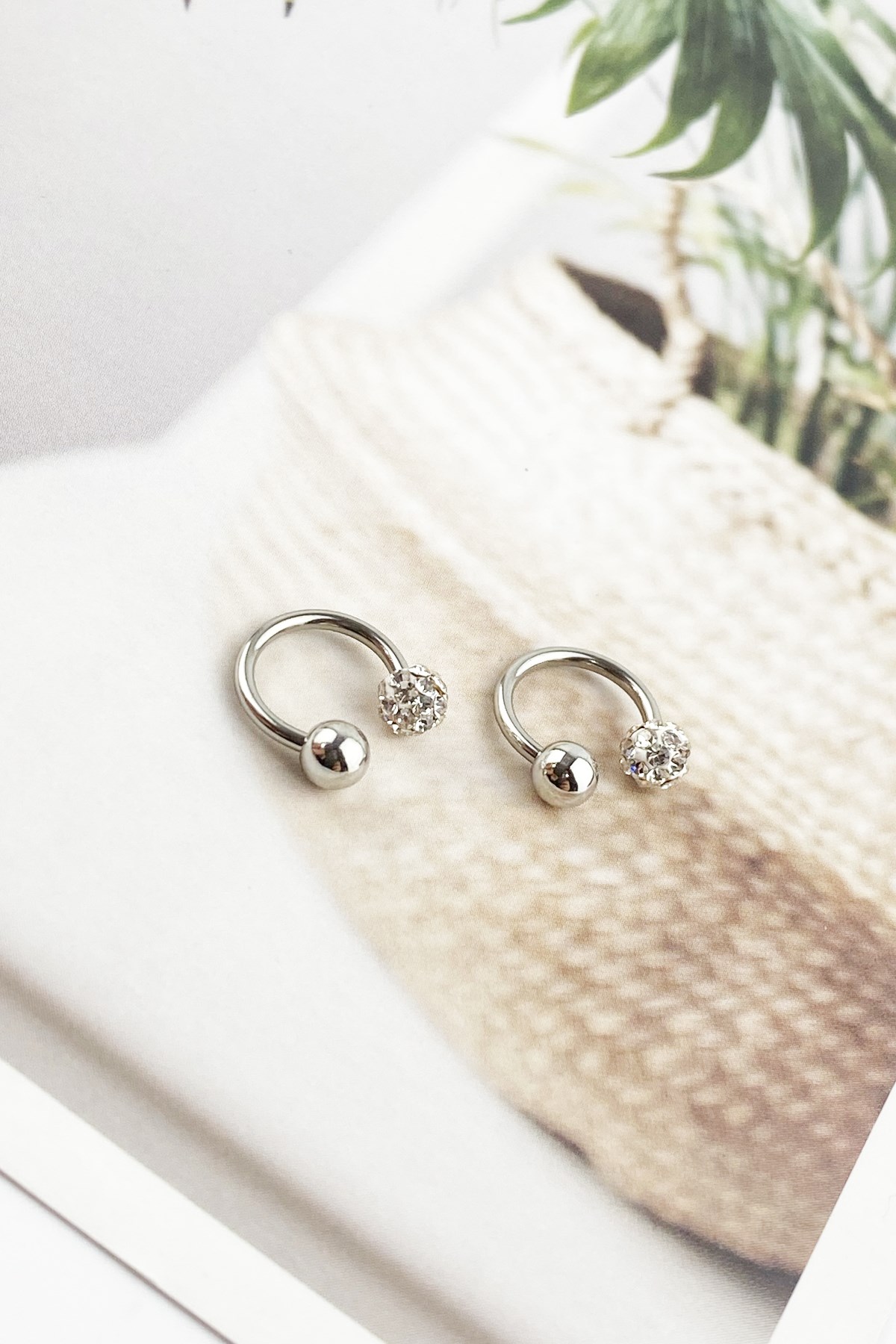 2 li 316l Cerrahi Çelik Tek Ucu Taşlı Septum Piercing p175