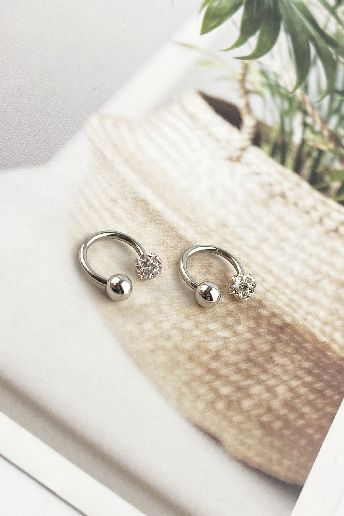 2 li 316l Cerrahi Çelik Tek Ucu Taşlı Septum Piercing p175