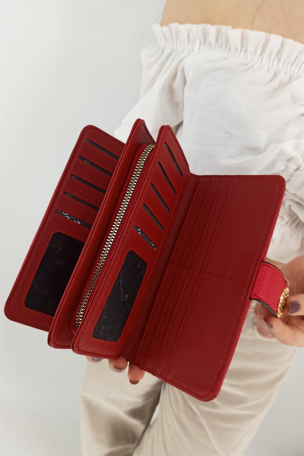 20+2 Kredi Kart Bölmeli Fermuarlı Bayan Cüzdan Kırmızı TRCÜZDAN1997