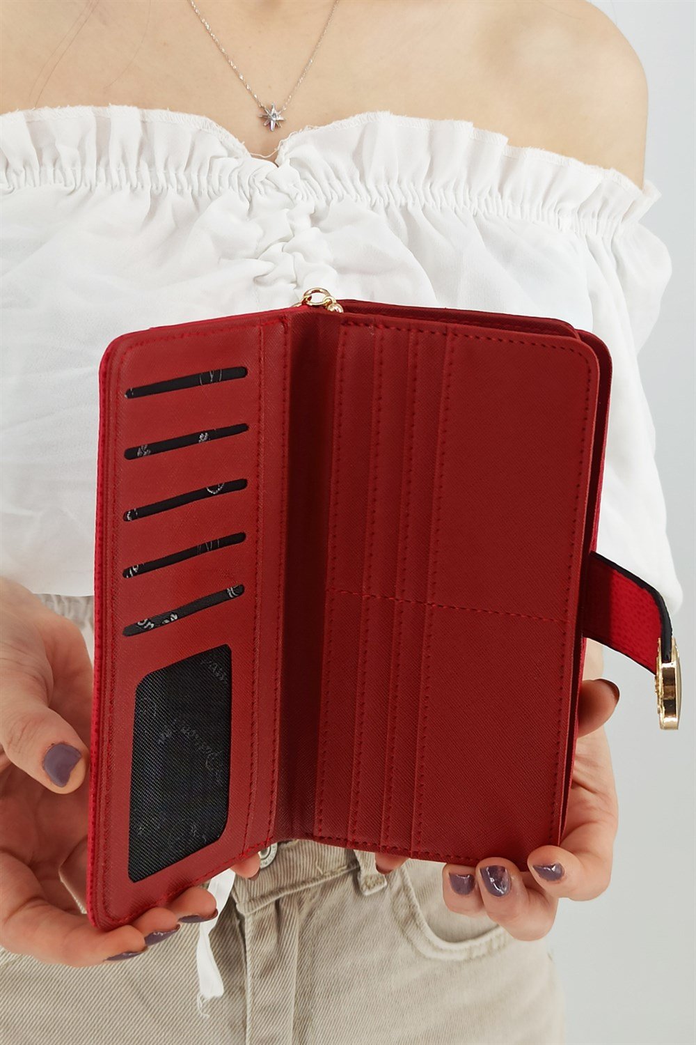 20+2 Kredi Kart Bölmeli Fermuarlı Bayan Cüzdan Kırmızı TRCÜZDAN1997