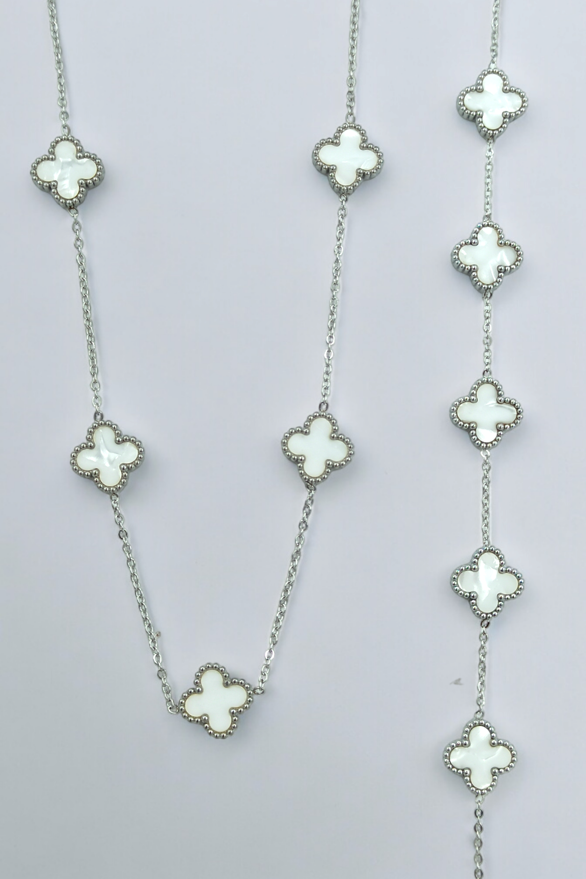 2'lü Çelik Çift Taraflı Sedefli Yonca Kolye Set Van Cleef Model Kolye Bileklik Set 