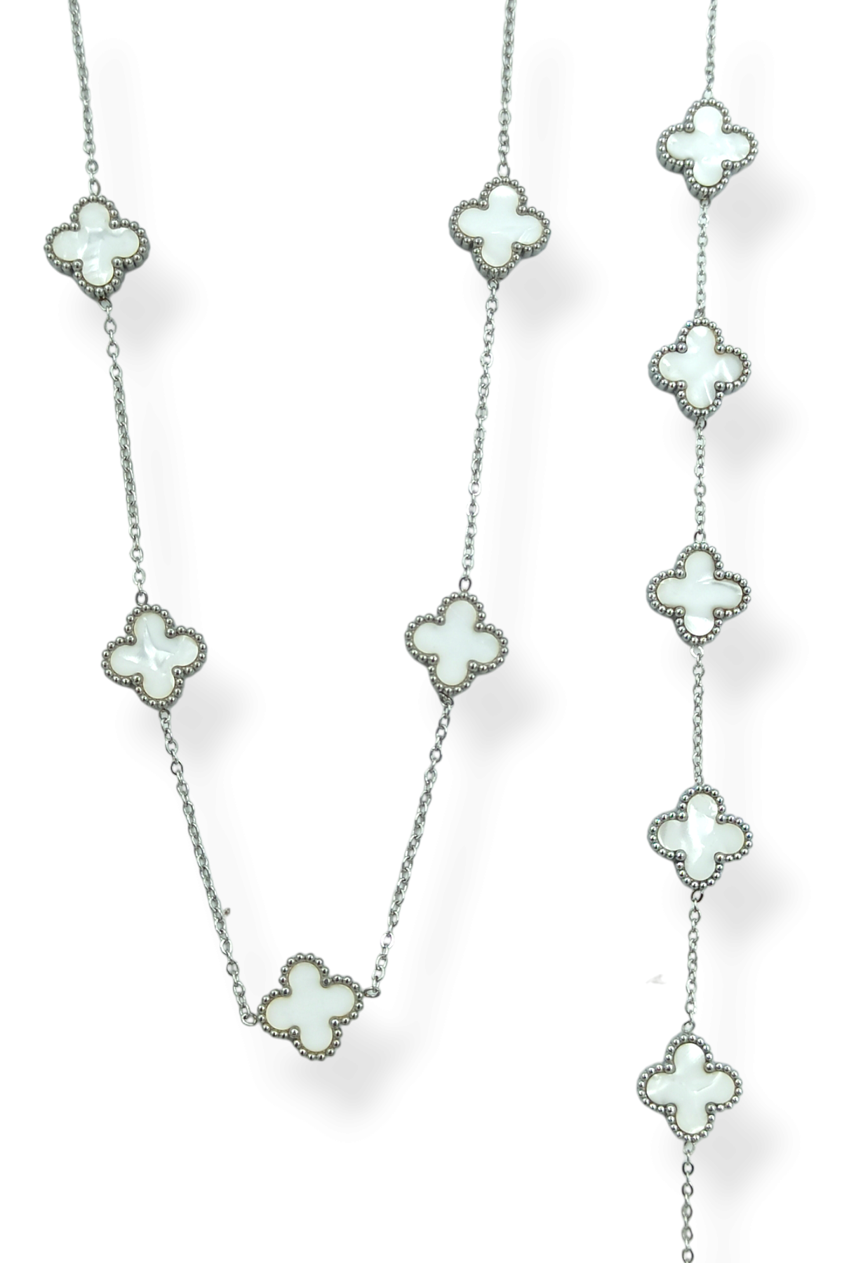 2'lü Çelik Çift Taraflı Sedefli Yonca Kolye Set Van Cleef Model Kolye Bileklik Set 