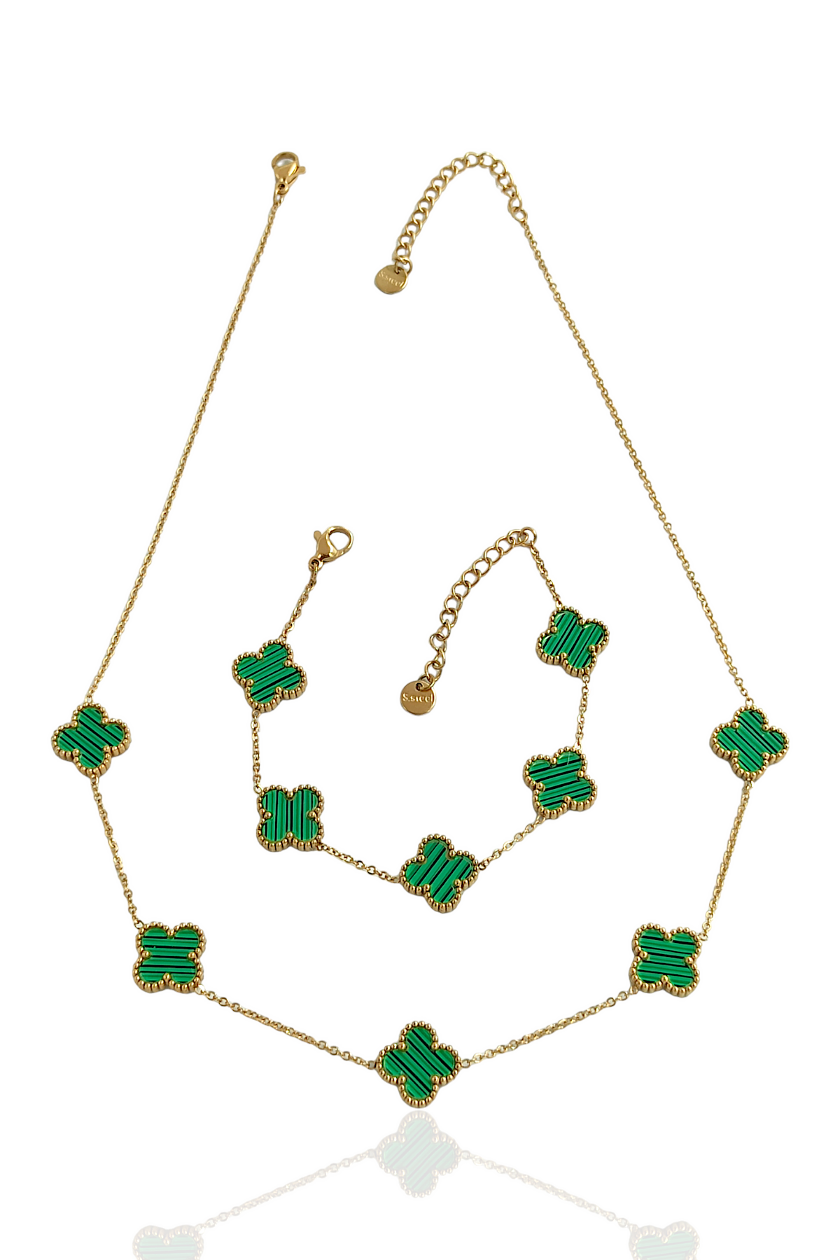 2'lü Çelik Çift Taraflı Sedefli Yonca Kolye Set Van Cleef Model Kolye Bileklik Set 