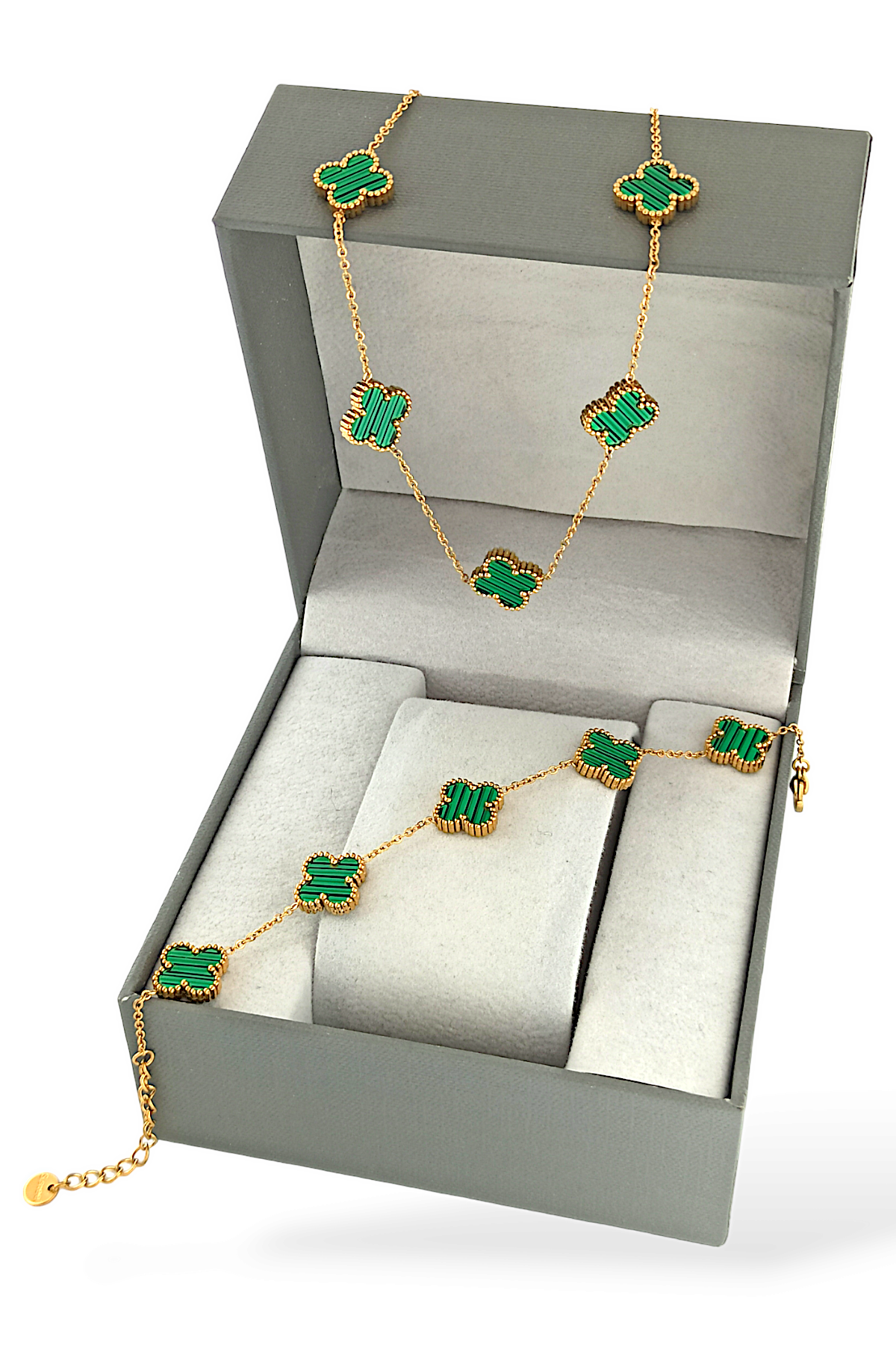 2'lü Çelik Çift Taraflı Sedefli Yonca Kolye Set Van Cleef Model Kolye Bileklik Set 